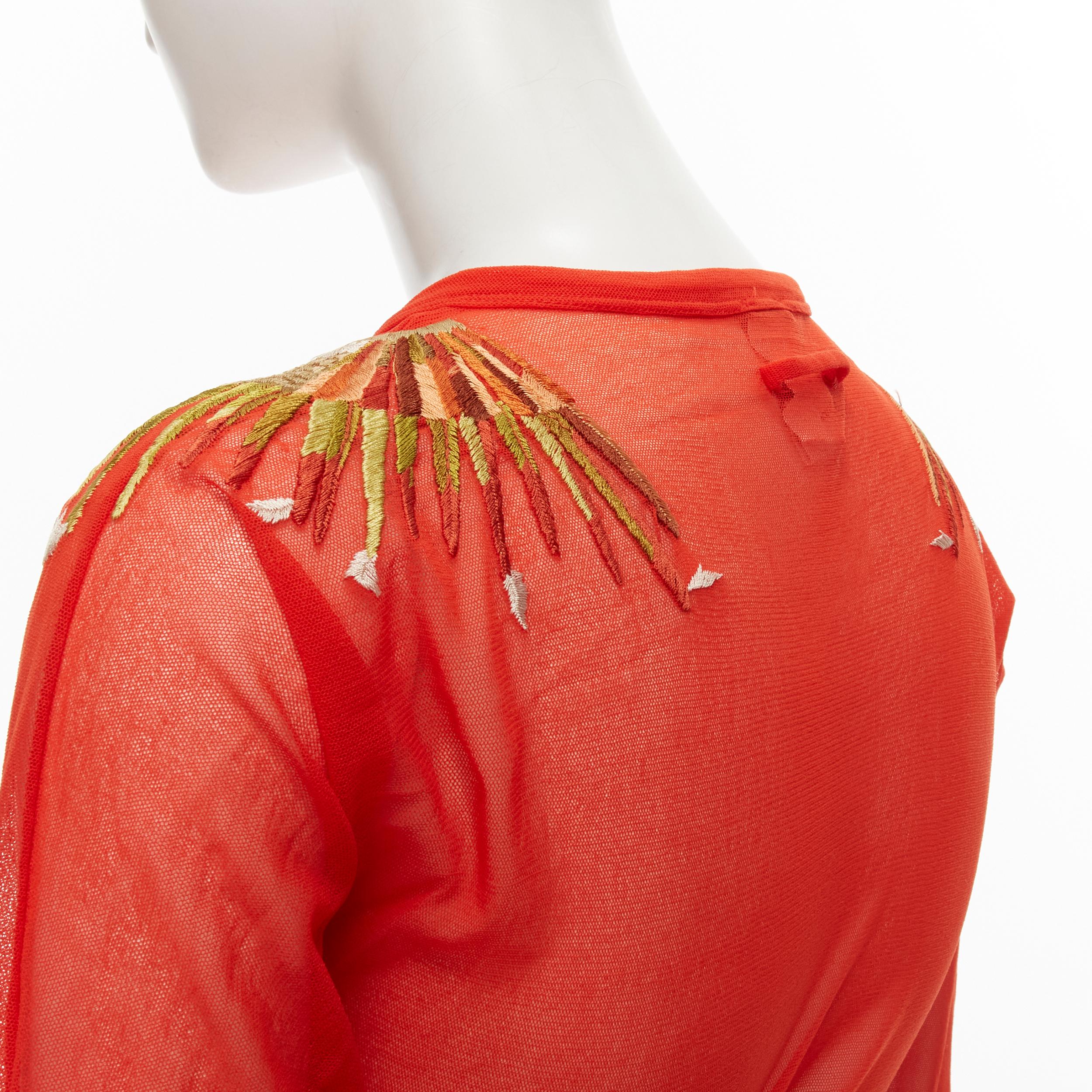 JEAN PAUL GAULTIER Soleil Vintage red polyamide feather embroidery wrap top S 2
