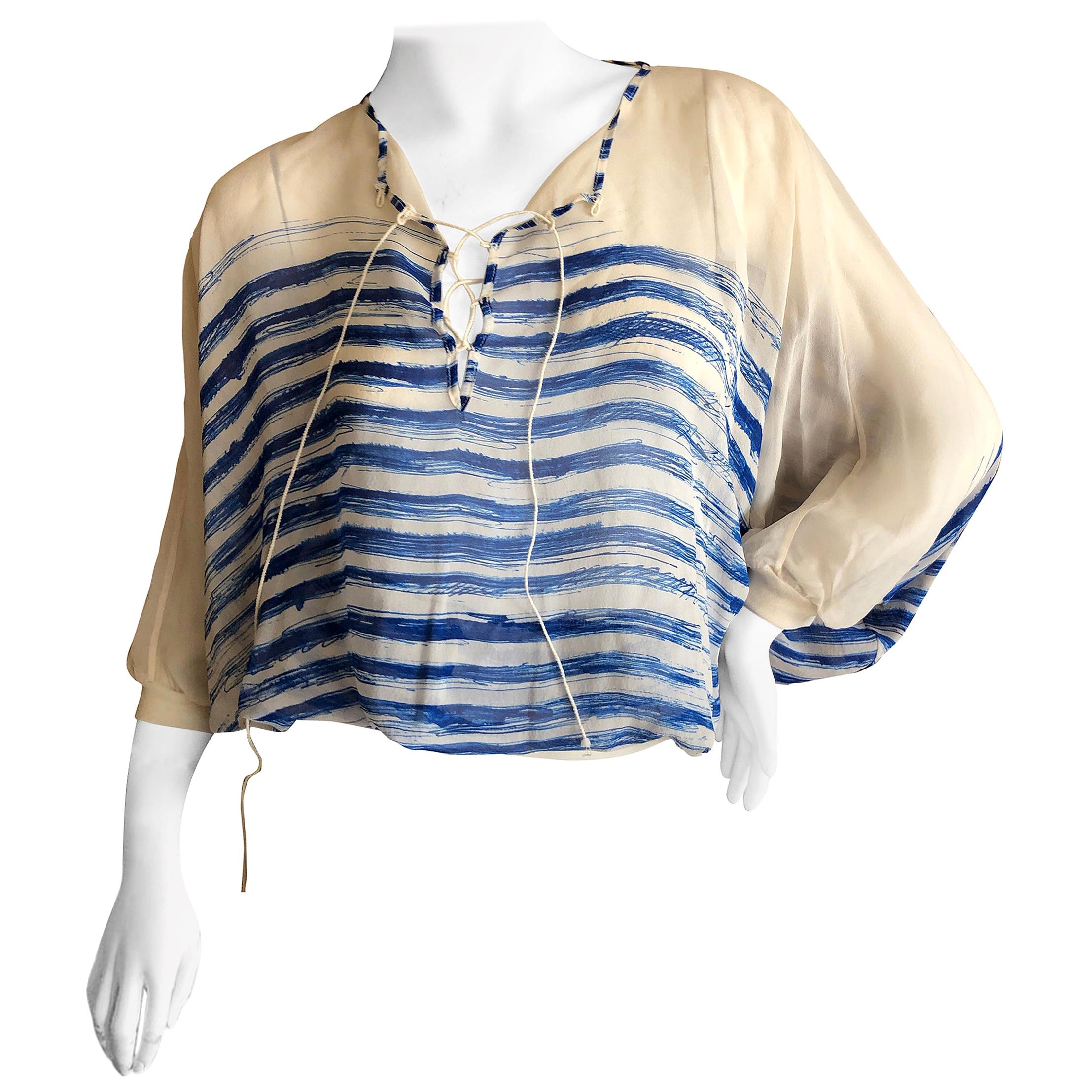 Amaia Flower Stripe Lace Up Top