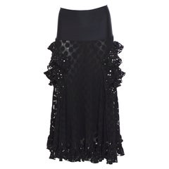 Jean Paul Gaultier soleil vintage SS 2005 black sequins & ruffles mesh skirt