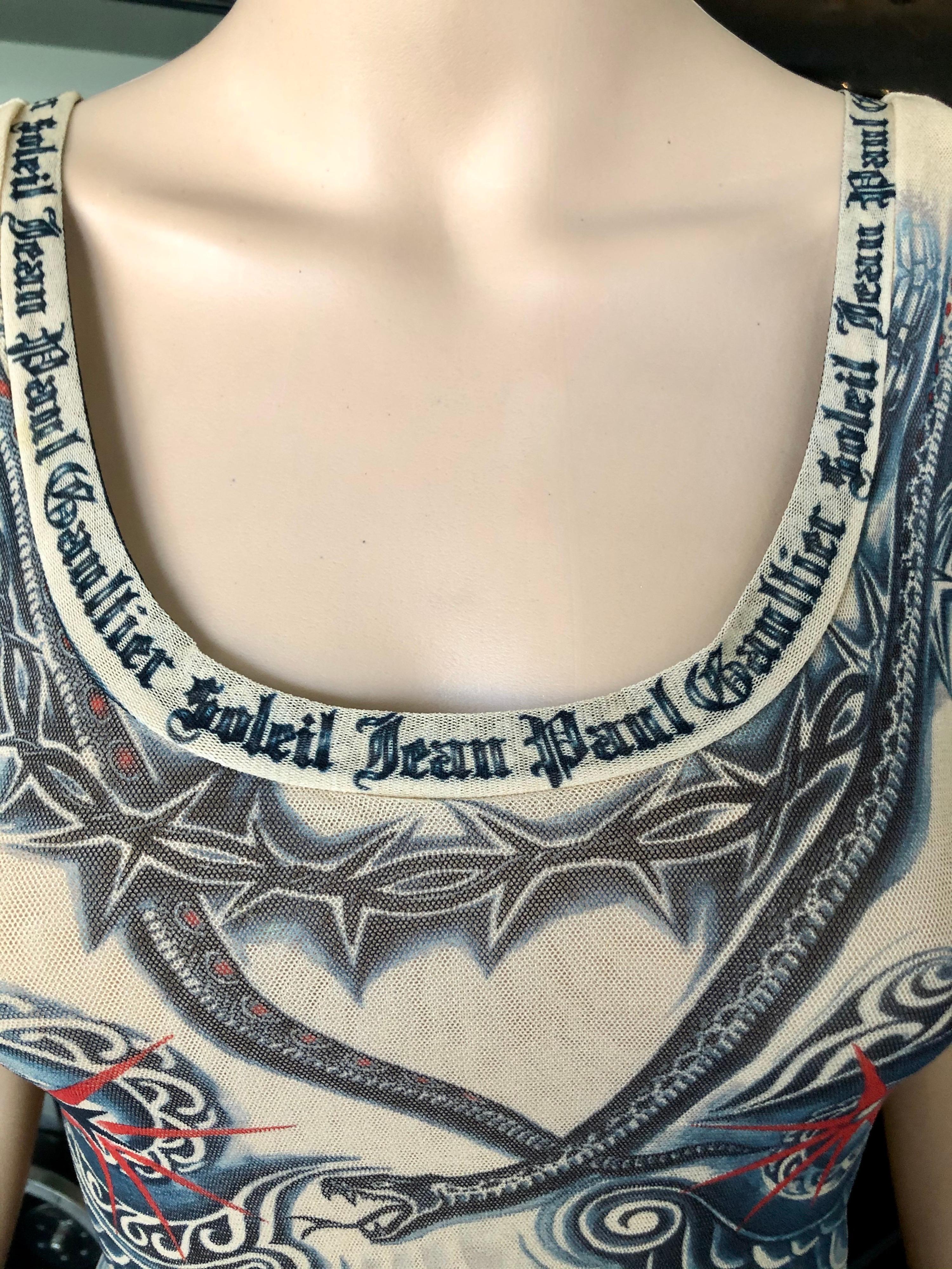 Jean Paul Gaultier Soleil Vintage Tattoo Bodycon Mesh Bolero Dress 2 Piece Set 9