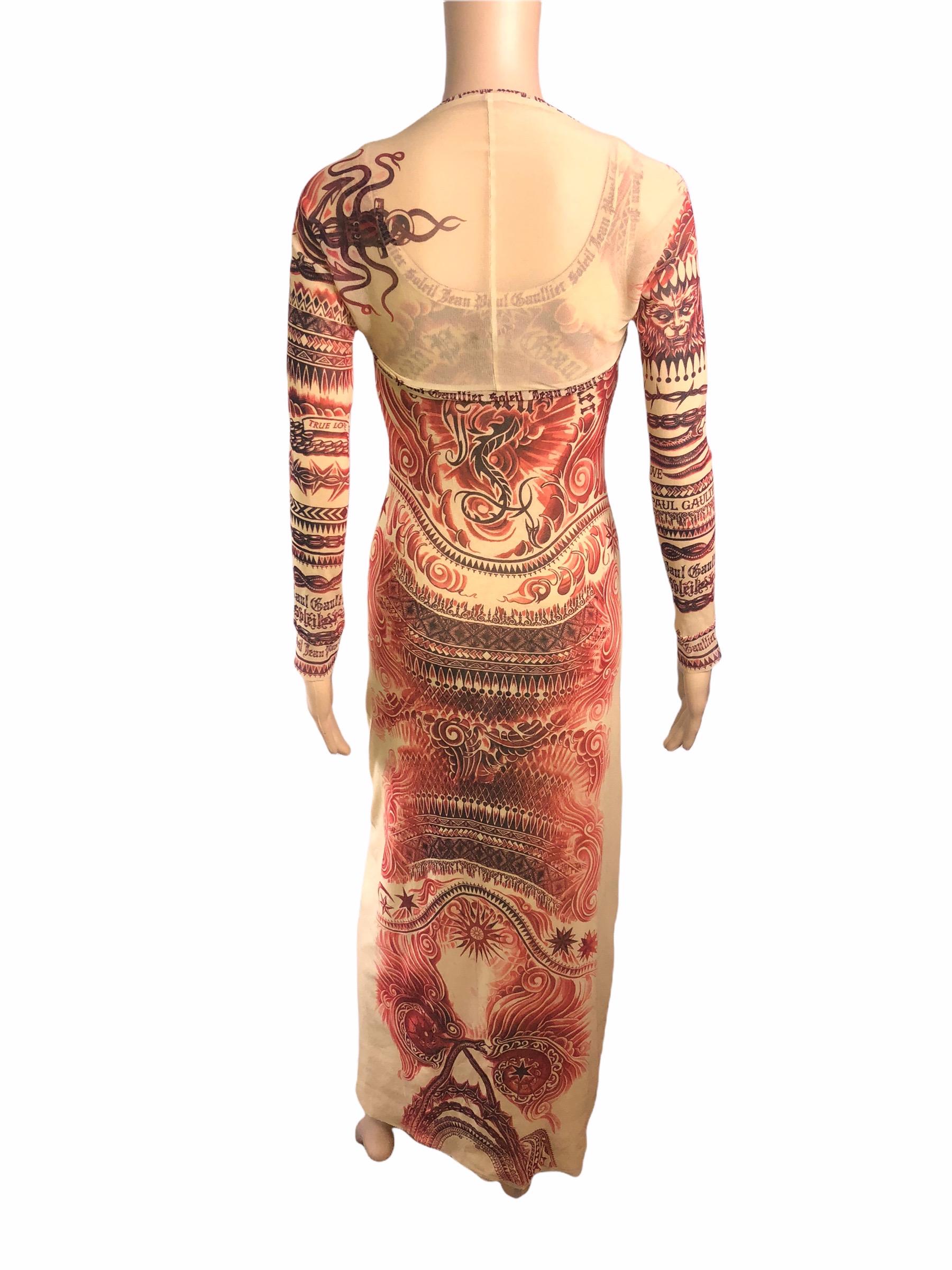 Jean Paul Gaultier Soleil Vintage Tattoo Bodycon Mesh Bolero Kleid 2 Stück Set im Zustand „Hervorragend“ im Angebot in Naples, FL