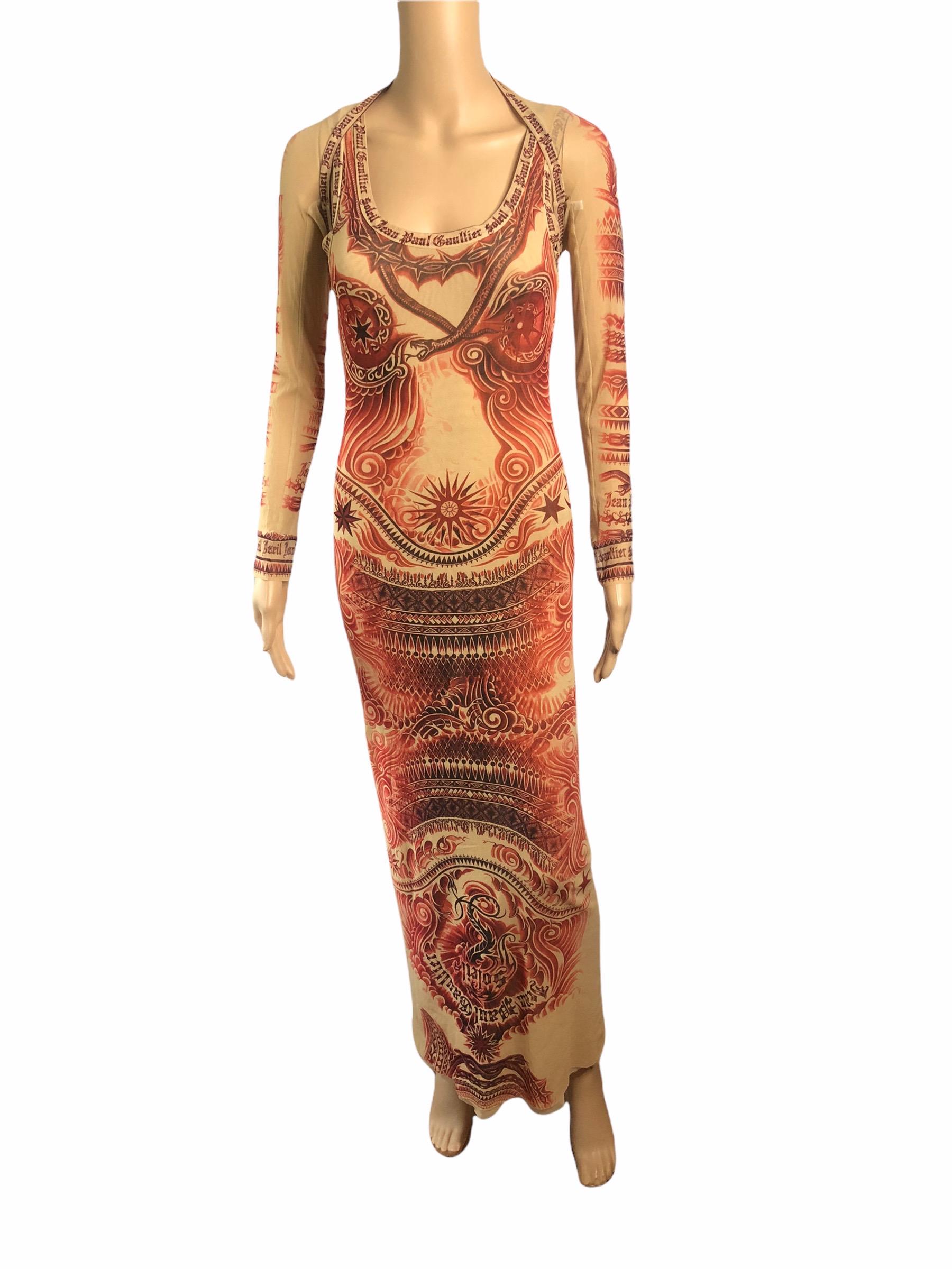 Jean Paul Gaultier Soleil Vintage Tattoo Bodycon Mesh Bolero Dress 2 Piece  Set