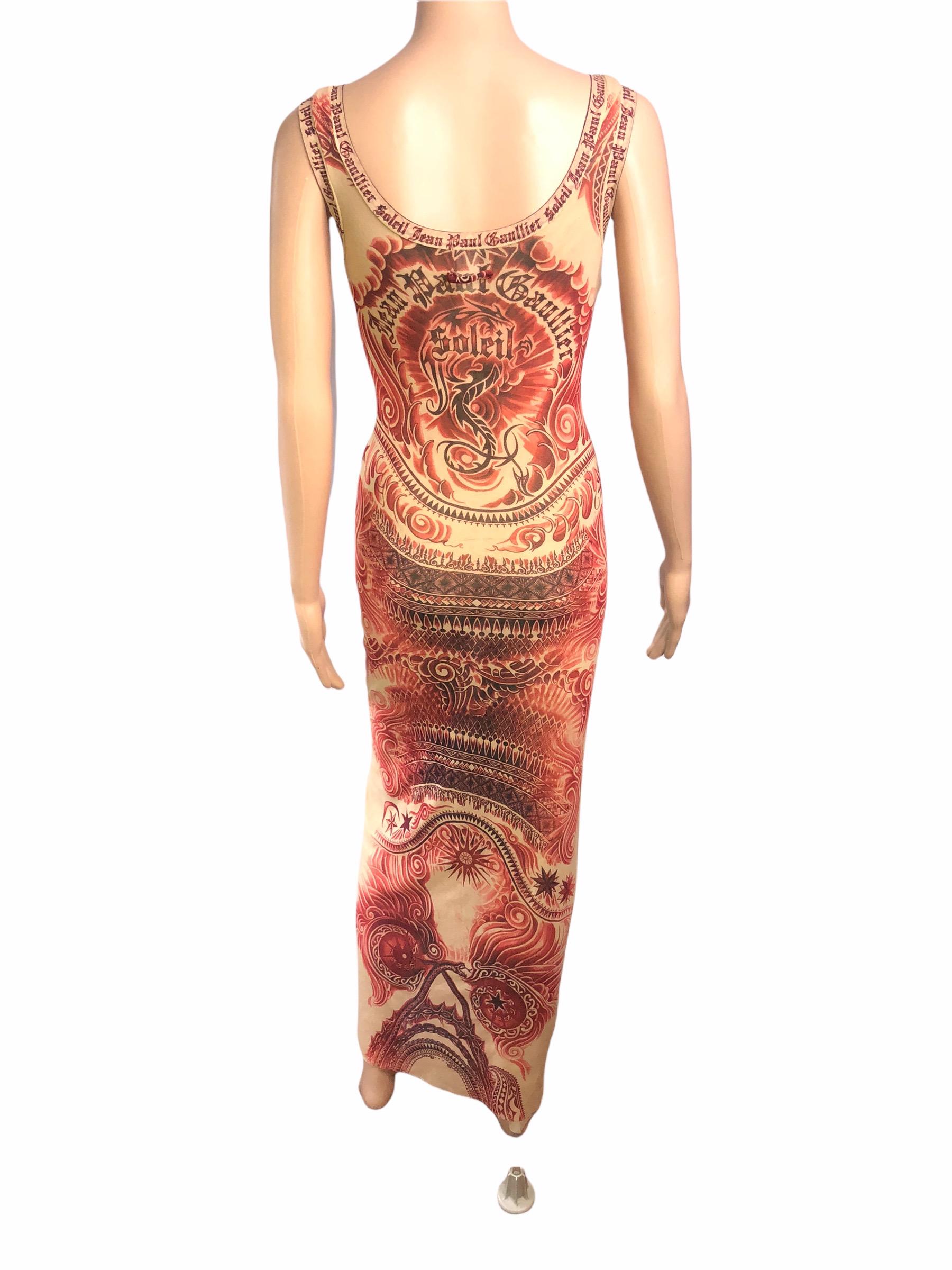 Women's or Men's Jean Paul Gaultier Soleil Vintage Tattoo Bodycon Mesh Bolero Dress 2 Piece Set For Sale