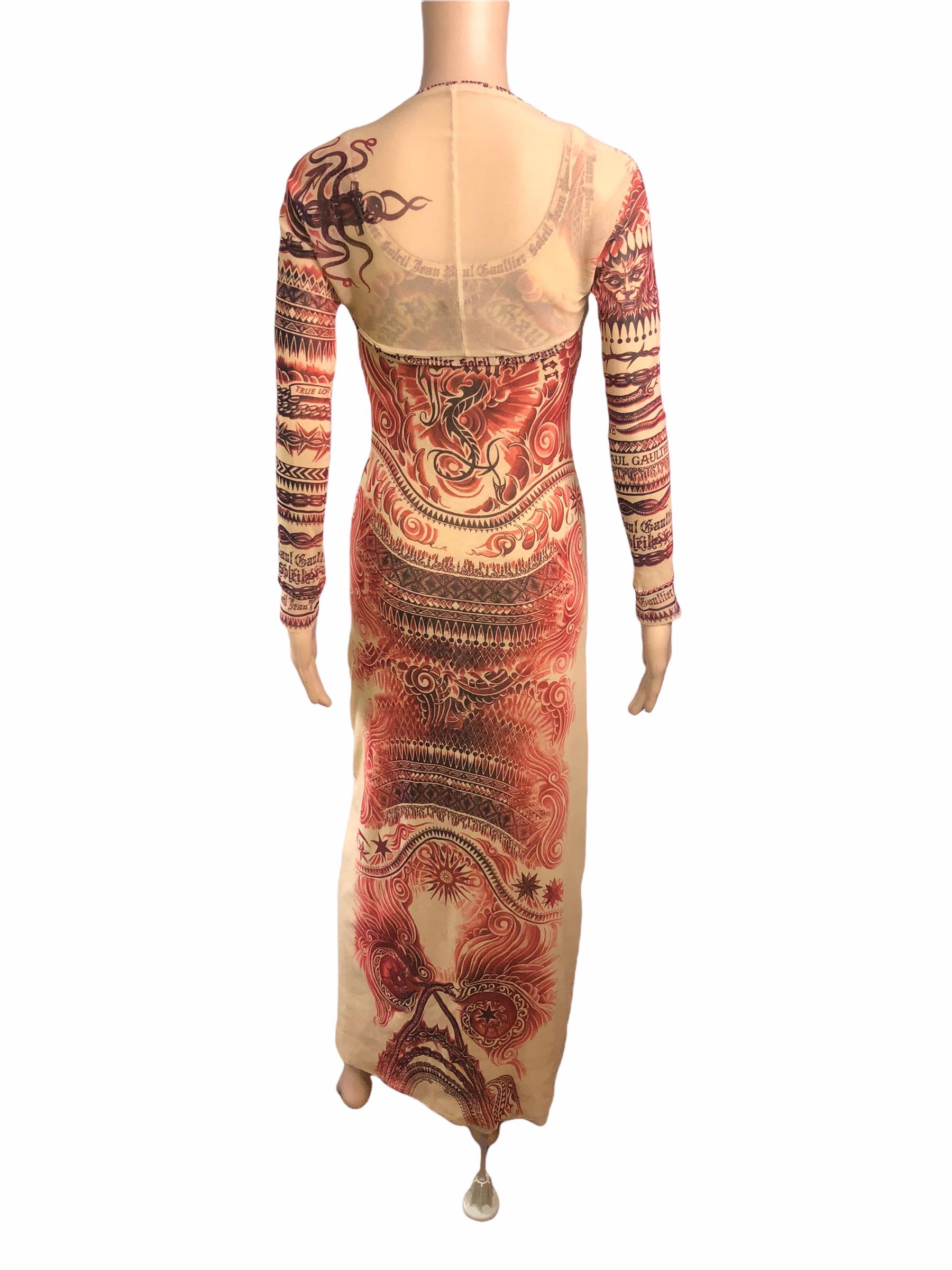 Jean Paul Gaultier Soleil Vintage Tattoo Bodycon Mesh Bolero Dress 2 Piece Set For Sale 1