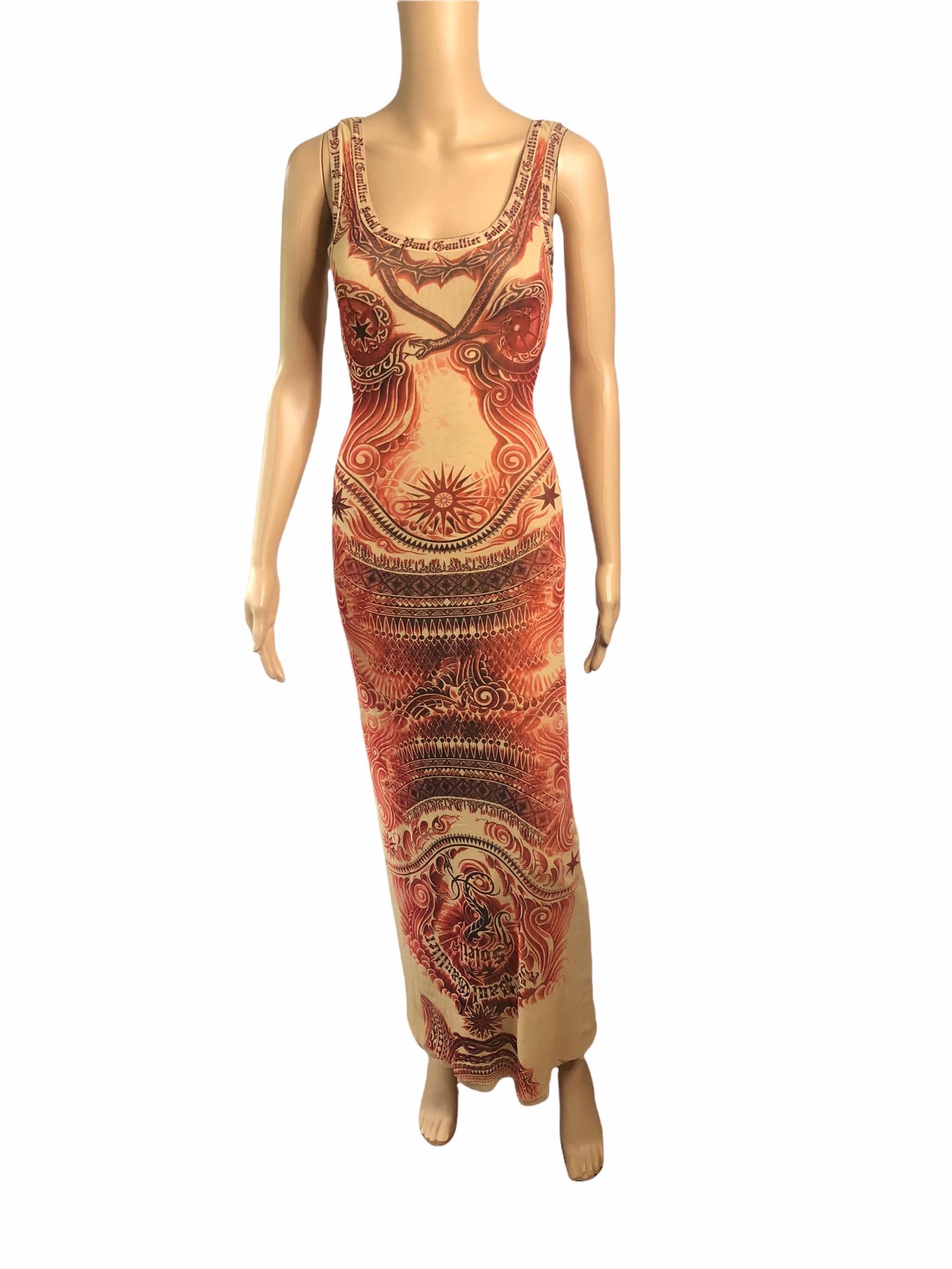 Jean Paul Gaultier Soleil Vintage Tattoo Bodycon Mesh Bolero Dress 2 Piece Set For Sale 2