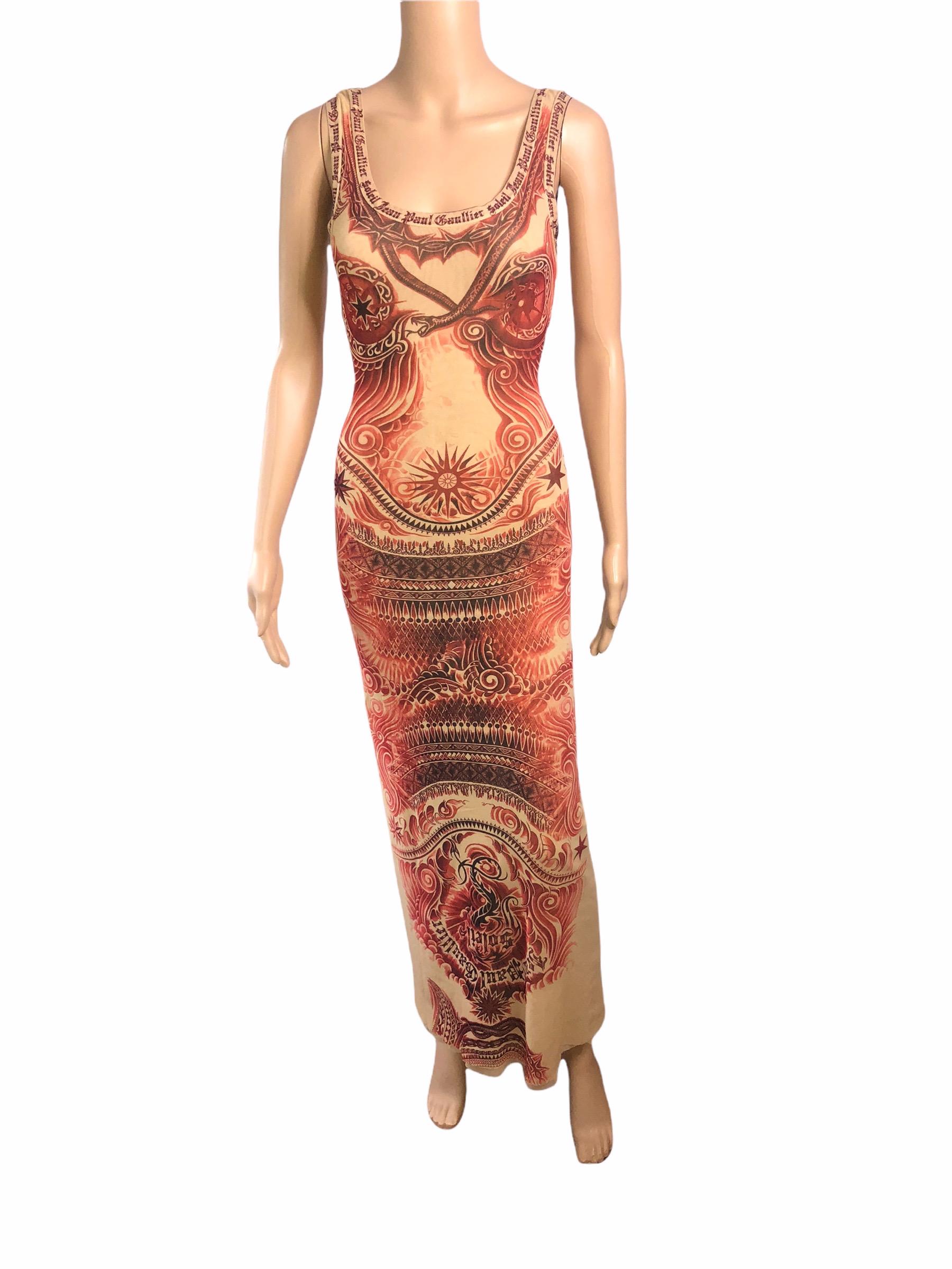 Jean Paul Gaultier Soleil Vintage Tattoo Bodycon Mesh Bolero Dress 2 Piece Set For Sale 3