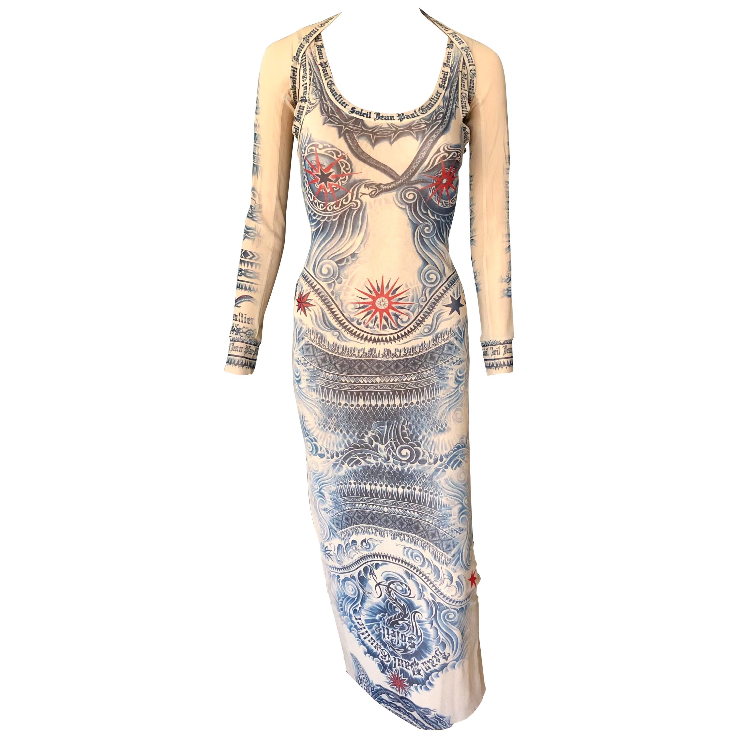 Jean Paul Gaultier Soleil Vintage Tattoo Bodycon Mesh Bolero Dress 2 Piece Set