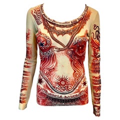 Jean Paul Gaultier Jeans Top in rete trasparente con stampa tatuaggio vintage