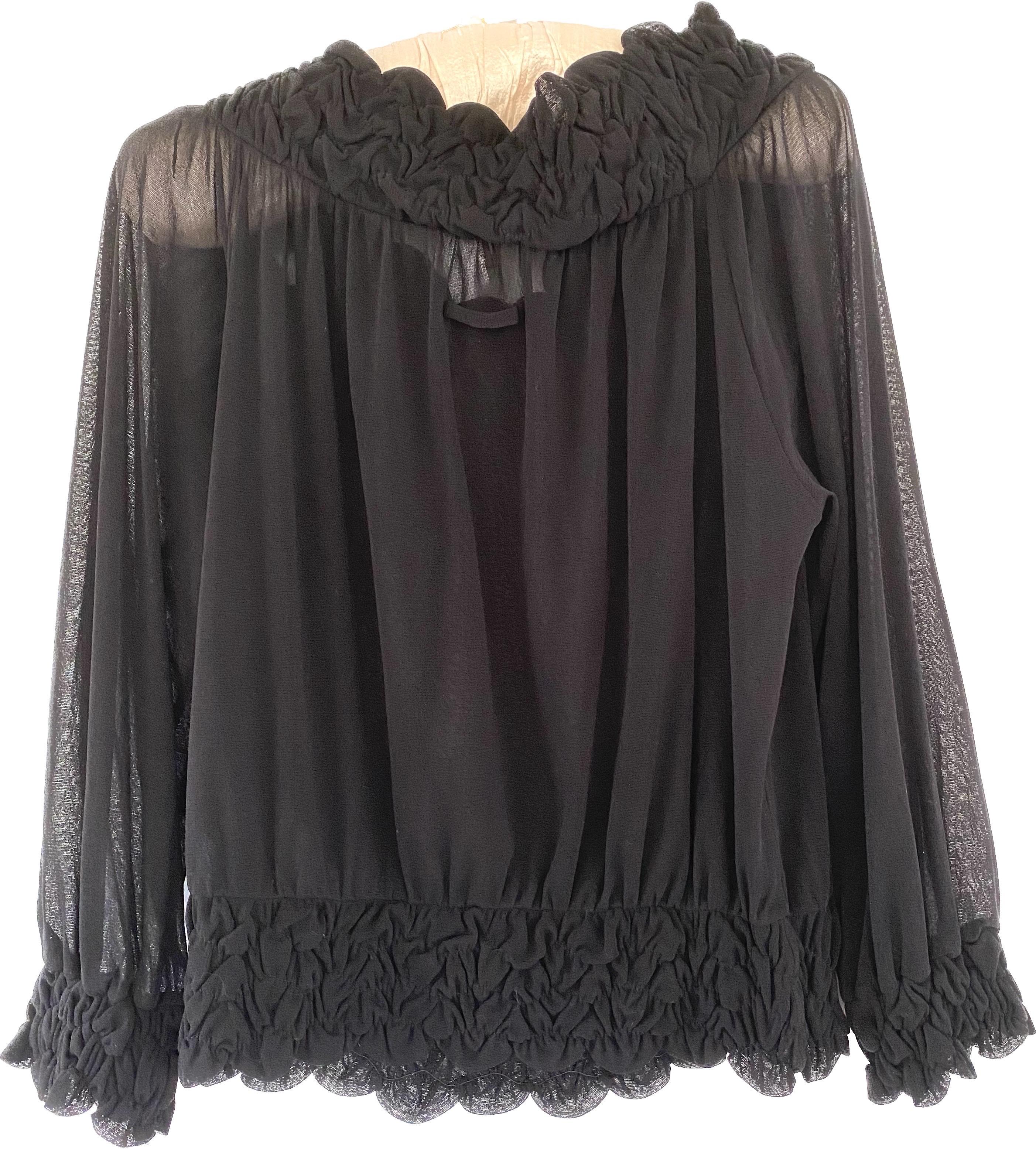 Jean Paul Gaultier Soleil Vintage Y2K Sheer Black Peasant Blouse In Good Condition For Sale In Chicago, IL