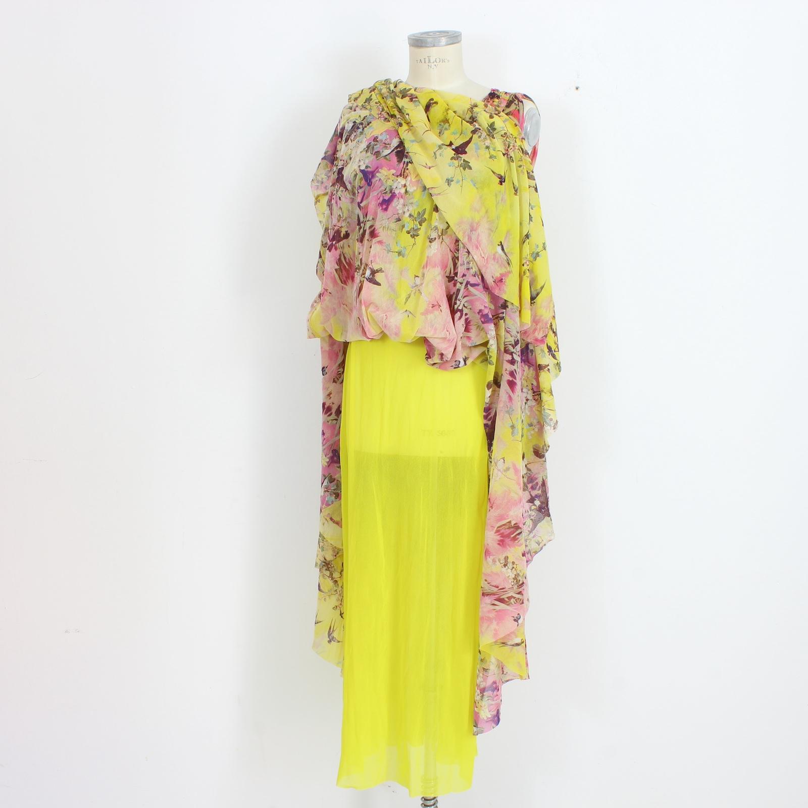 Jean Paul Gaultier Soleil Yellow Floral Bird Cocktail Long Dress Fuzzi 2000s For Sale 2