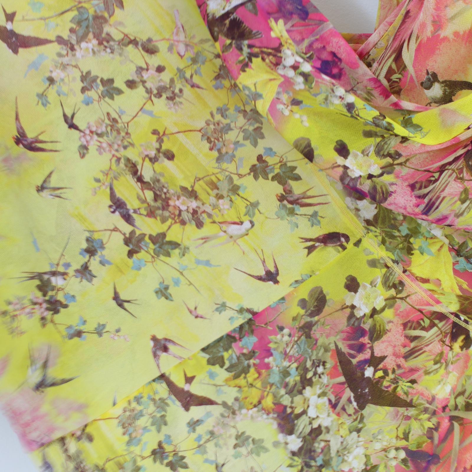 Jean Paul Gaultier Soleil Yellow Floral Bird Cocktail Long Dress Fuzzi 2000s For Sale 4