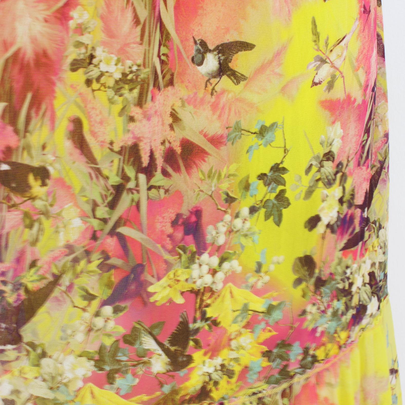Jean Paul Gaultier Soleil Yellow Floral Bird Cocktail Long Dress Fuzzi 2000s For Sale 5