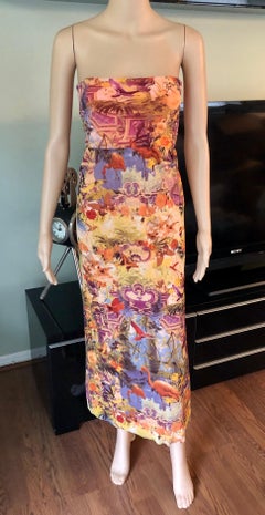 Jean Paul Gaultier Soleil Tropical Flamingo Logo Semi-Sheer Mesh Maxi Dress
