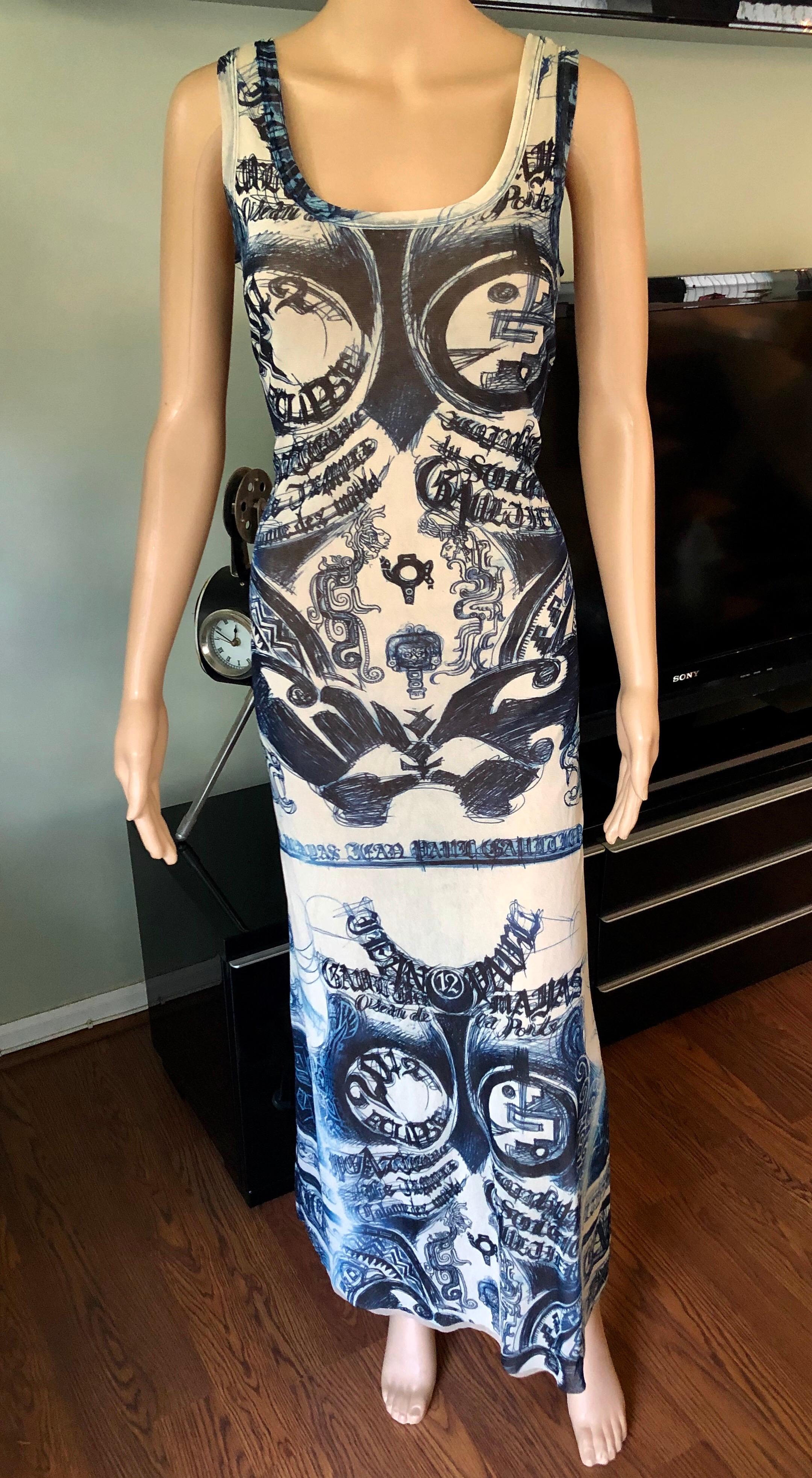 Jean Paul Gaultier Soleil Tattoo Print Semi-Sheer Mesh Bodycon Maxi Dress Size L

Excellent Condition