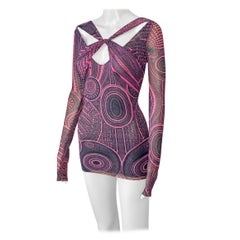 Jean Paul Gaultier Soliel Tattoo Tribal Cutout Sheer Mesh Tunica Micro Mini Dress