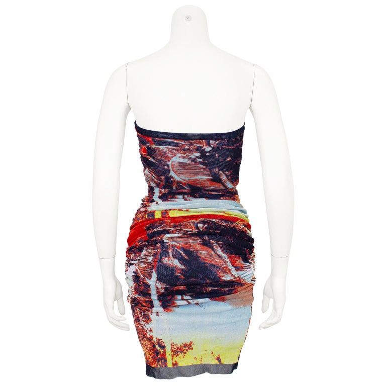 Jean Paul Gaultier Spring 2000 Strapless Mesh Printed Dress at 1stDibs