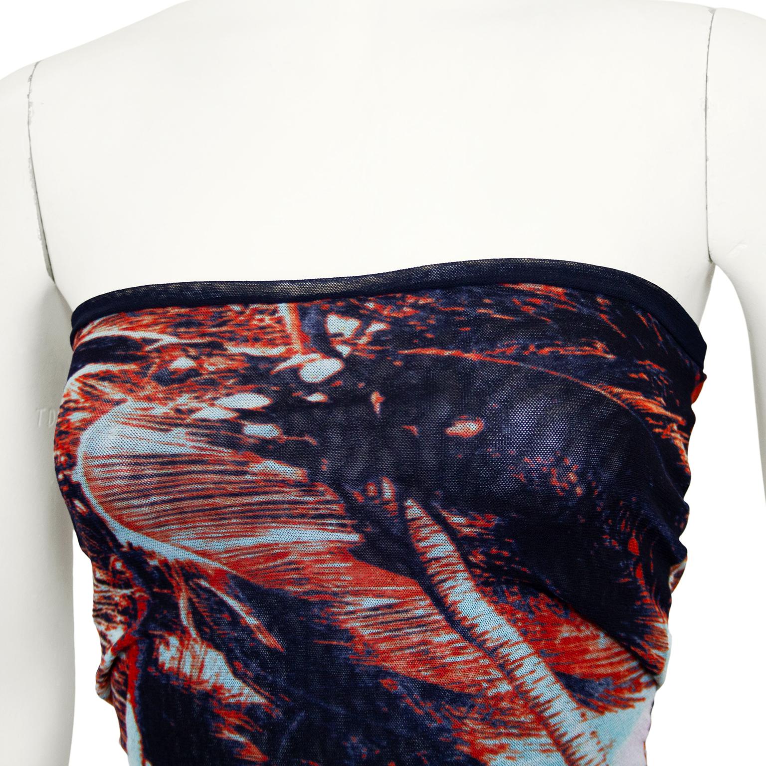 Jean Paul Gaultier Spring 2000 Strapless Mesh Printed Dress  2