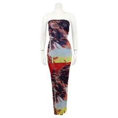Jean Paul Gaultier Spring 2000 Strapless Mesh Printed Dress