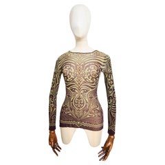 Jean Paul Gaultier Spring Summer 1996 Mesh Tribal Tattoo long sleeve Top T shirt