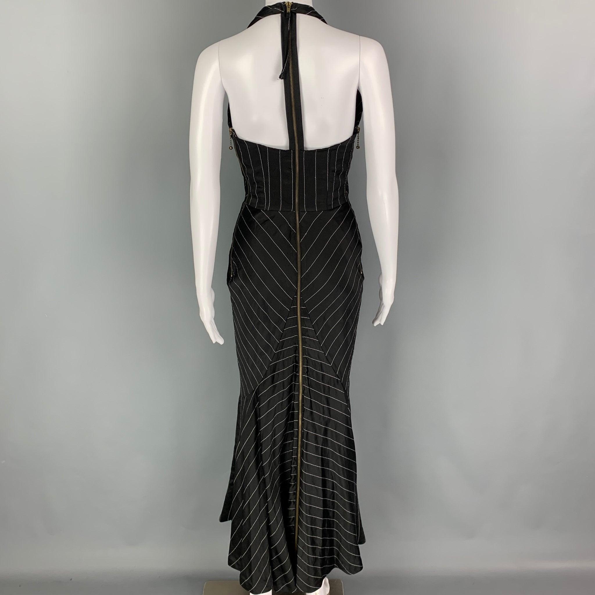 JEAN PAUL GAULTIER SS 1995  Size 4 Black White Acetate Blend Stripe Gown Dress In Good Condition In San Francisco, CA