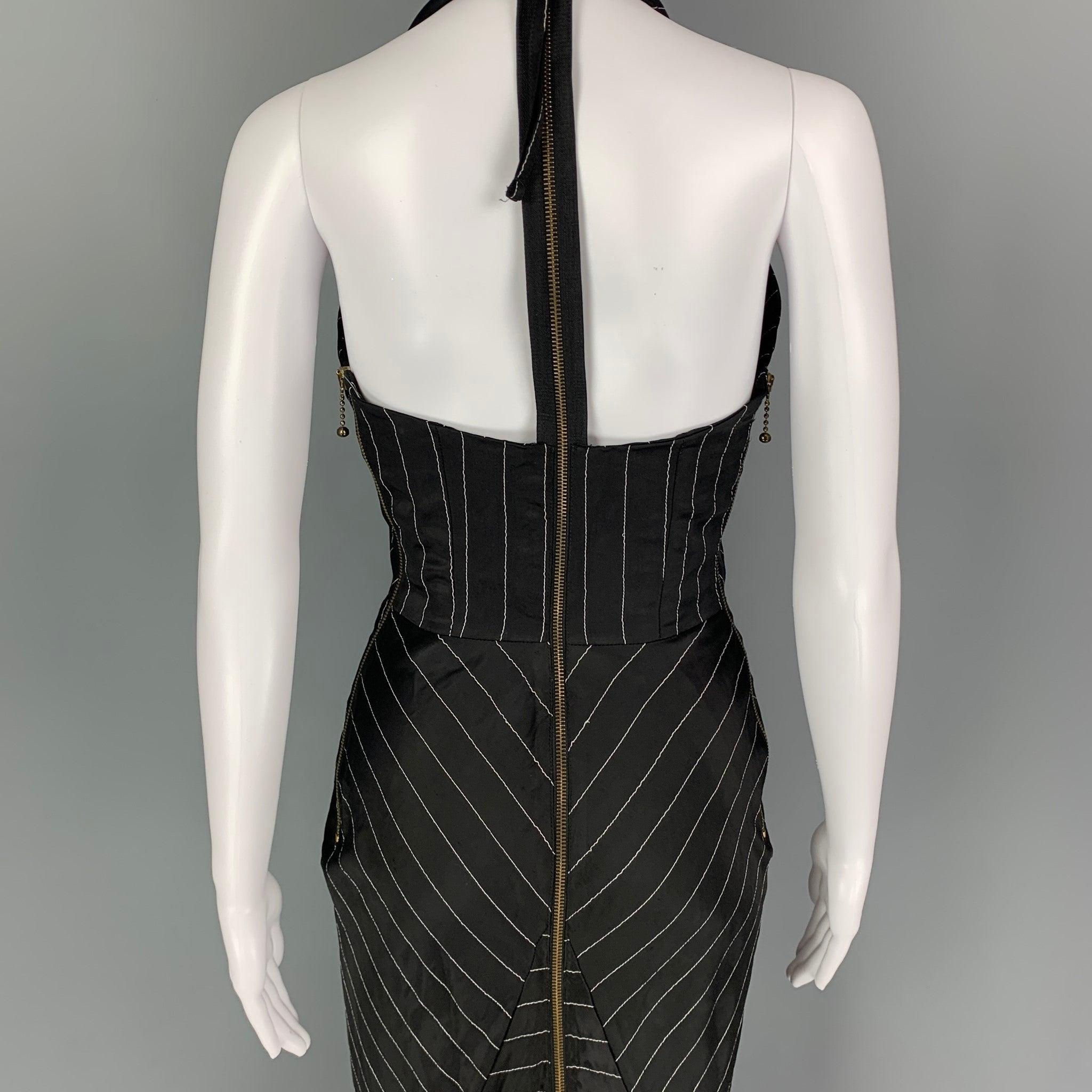 Women's JEAN PAUL GAULTIER SS 1995  Size 4 Black White Acetate Blend Stripe Gown Dress