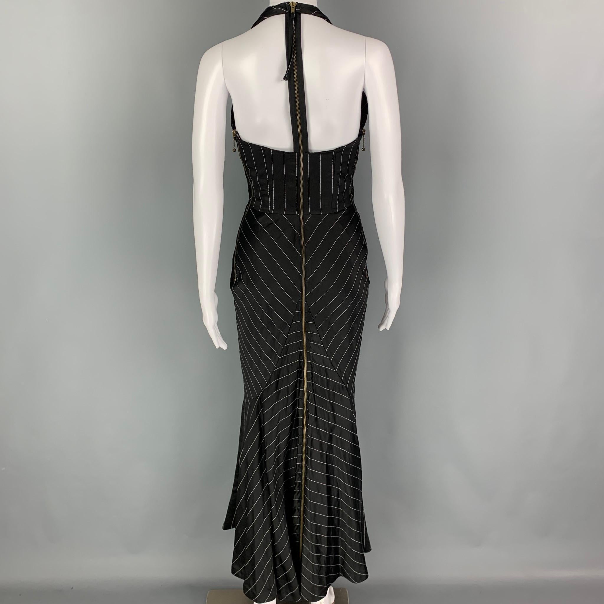 Women's JEAN PAUL GAULTIER SS 1995 Size 4 Black White Acetate Blend Stripe Gown Dress