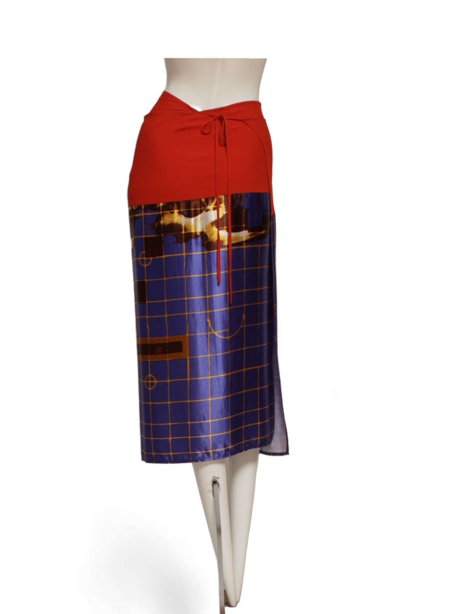 Brown JEAN PAUL GAULTIER SS 1996 Cyberbaba patchwork x-ray wrap shirt dress For Sale