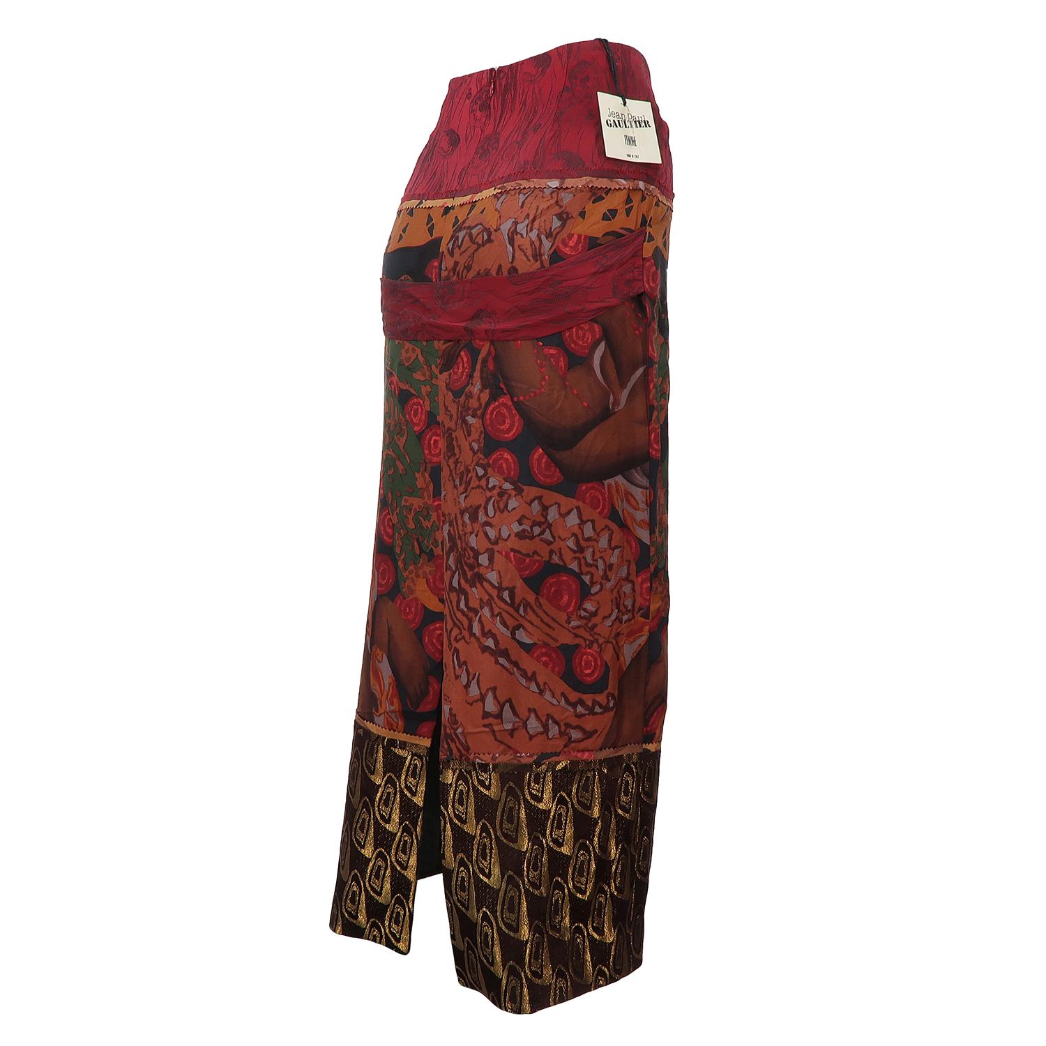 Jean Paul Gaultier SS-2002 Silk and Rayon Print Skirt In Excellent Condition In Brussels, BE