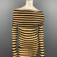 JEAN PAUL GAULTIER SS 2003 Size M Black & Taupe Polimide Turtleneck Striped Dres