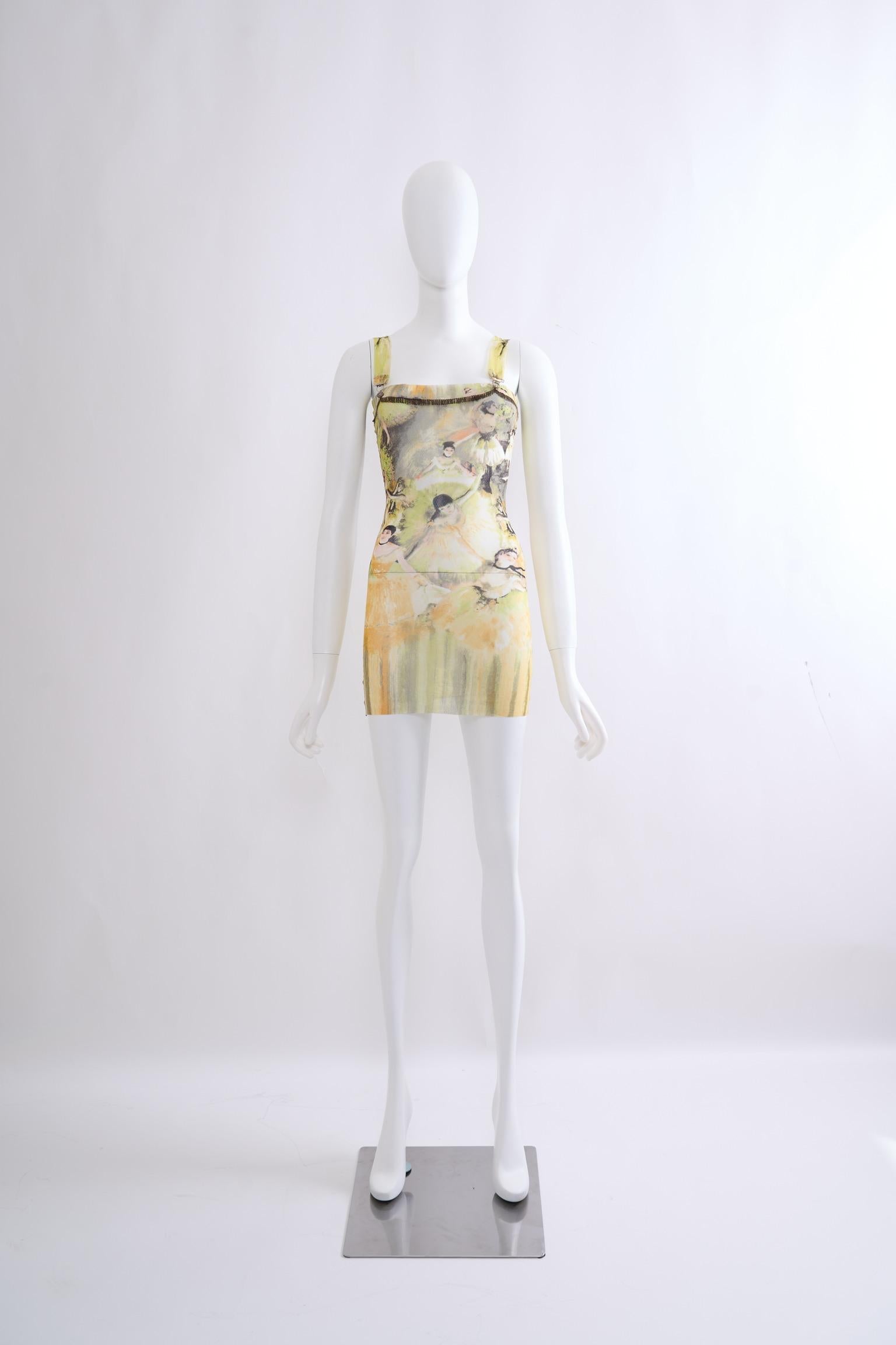 Jean Paul Gaultier SS 2004 Degas Ballerina Mini Dress

Jean Paul Gaultier RTW 2004 Spring/Summer mini mesh dress by Jean Paul Gaultier. The dress features an Edgar Degas-inspired print with ballerina dancers.  The stretchy material gives the dress