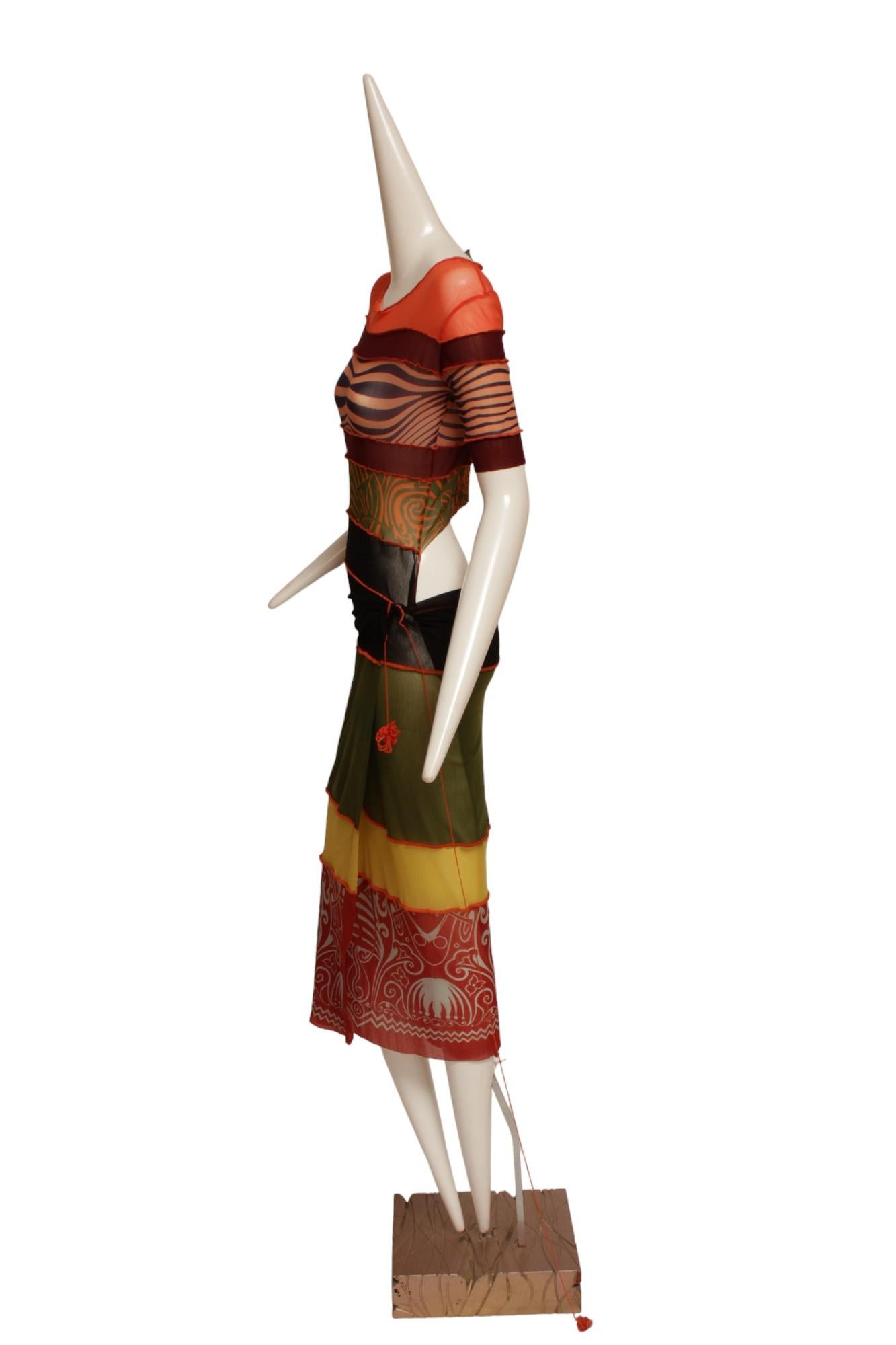 Brown JEAN PAUL GAULTIER, SS1996 Striped Mesh Dress For Sale