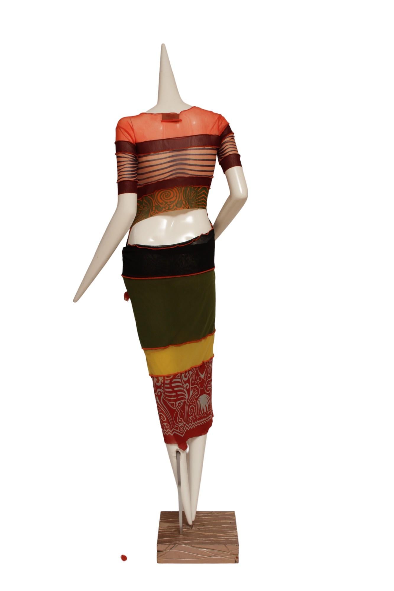 JEAN PAUL GAULTIER, SS1996 Striped Mesh Dress In Good Condition For Sale In Kingston, NY