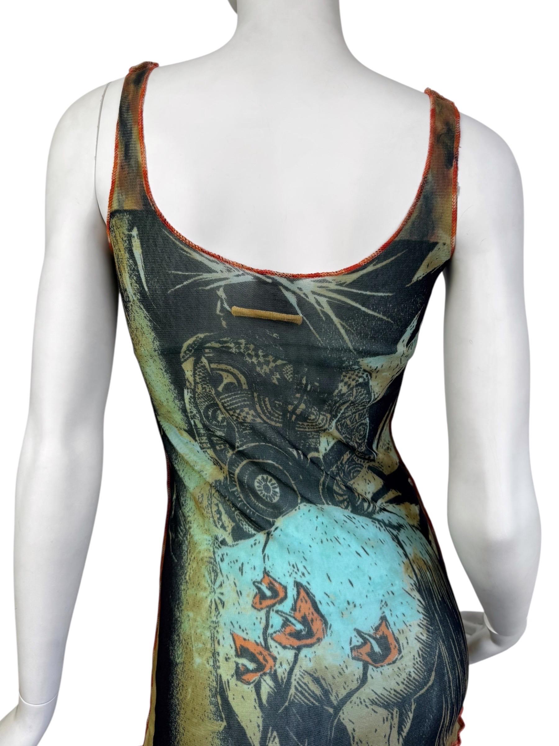 JEAN PAUL GAULTIER ss2000 MESH PRINT MAXI-KLEID 5