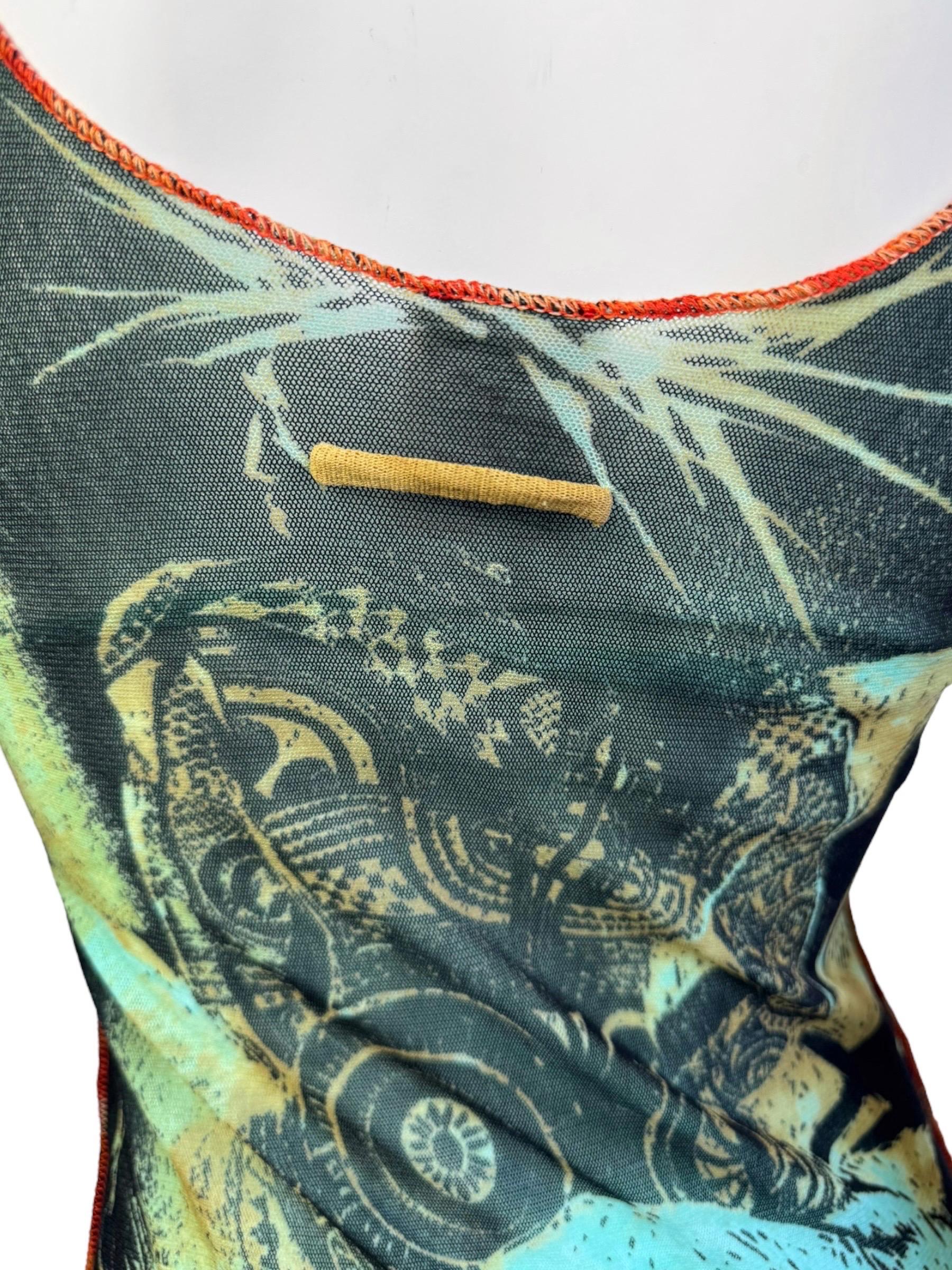 JEAN PAUL GAULTIER ss2000 MESH PRINT MAXI-KLEID 6