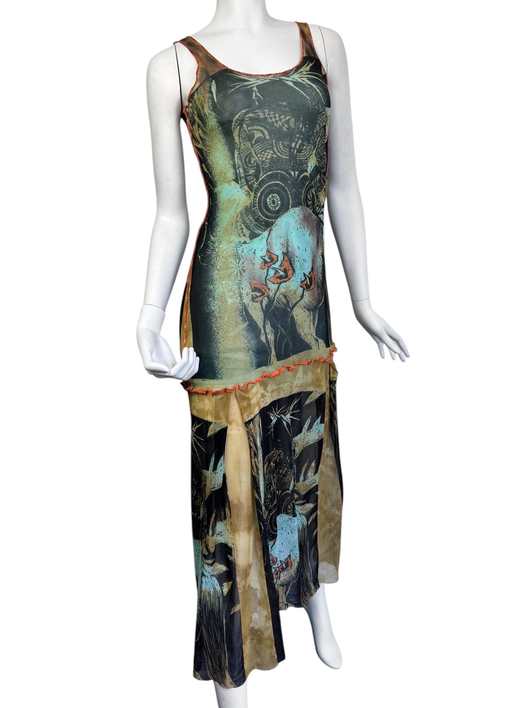 JEAN PAUL GAULTIER ss2000 MESH PRINT MAXI-KLEID im Zustand „Hervorragend“ in PARIS, FR