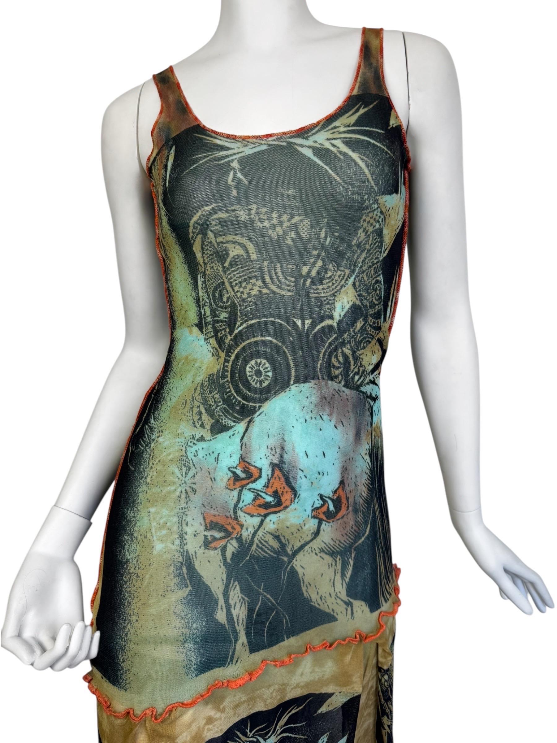 JEAN PAUL GAULTIER ss2000 MESH PRINT MAXI-KLEID 1