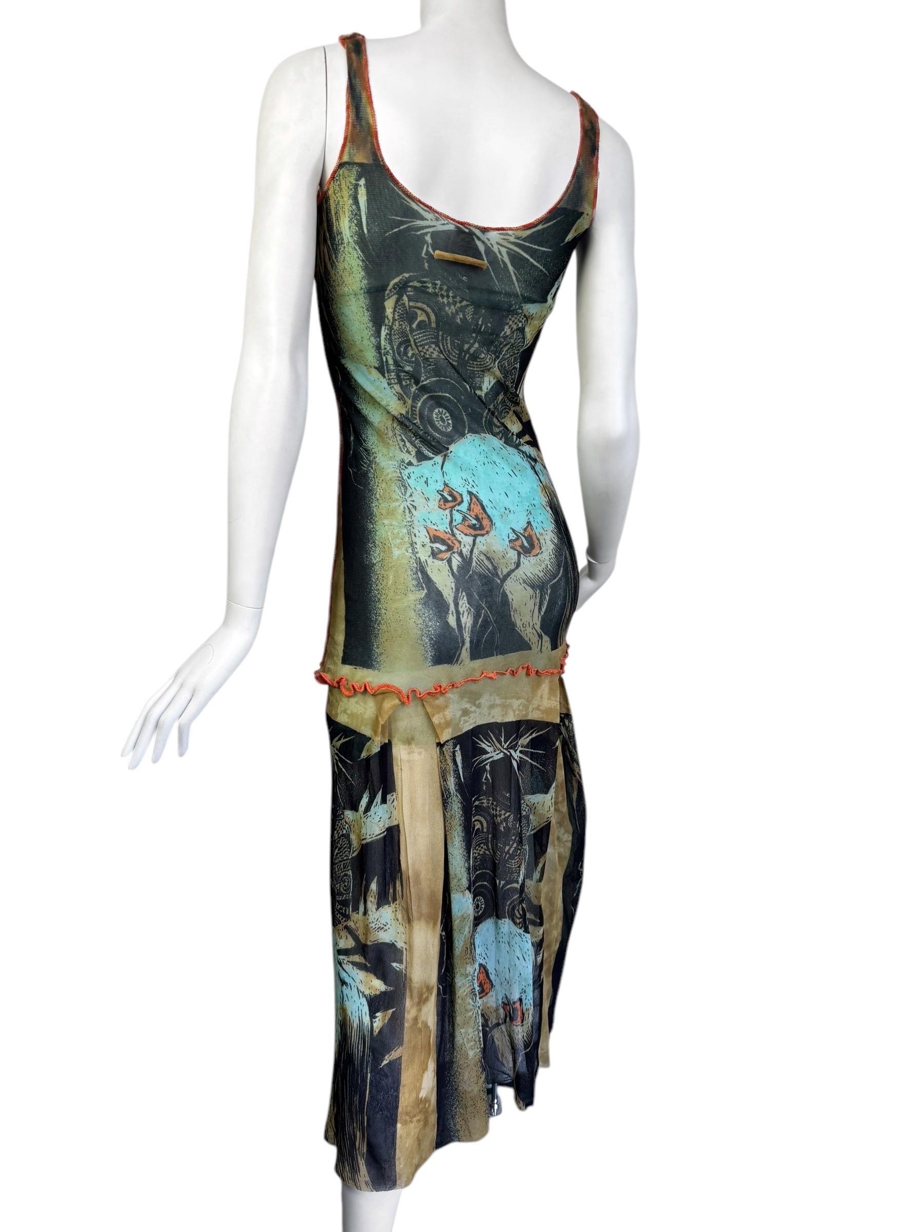 JEAN PAUL GAULTIER ss2000 MESH PRINT MAXI-KLEID 3