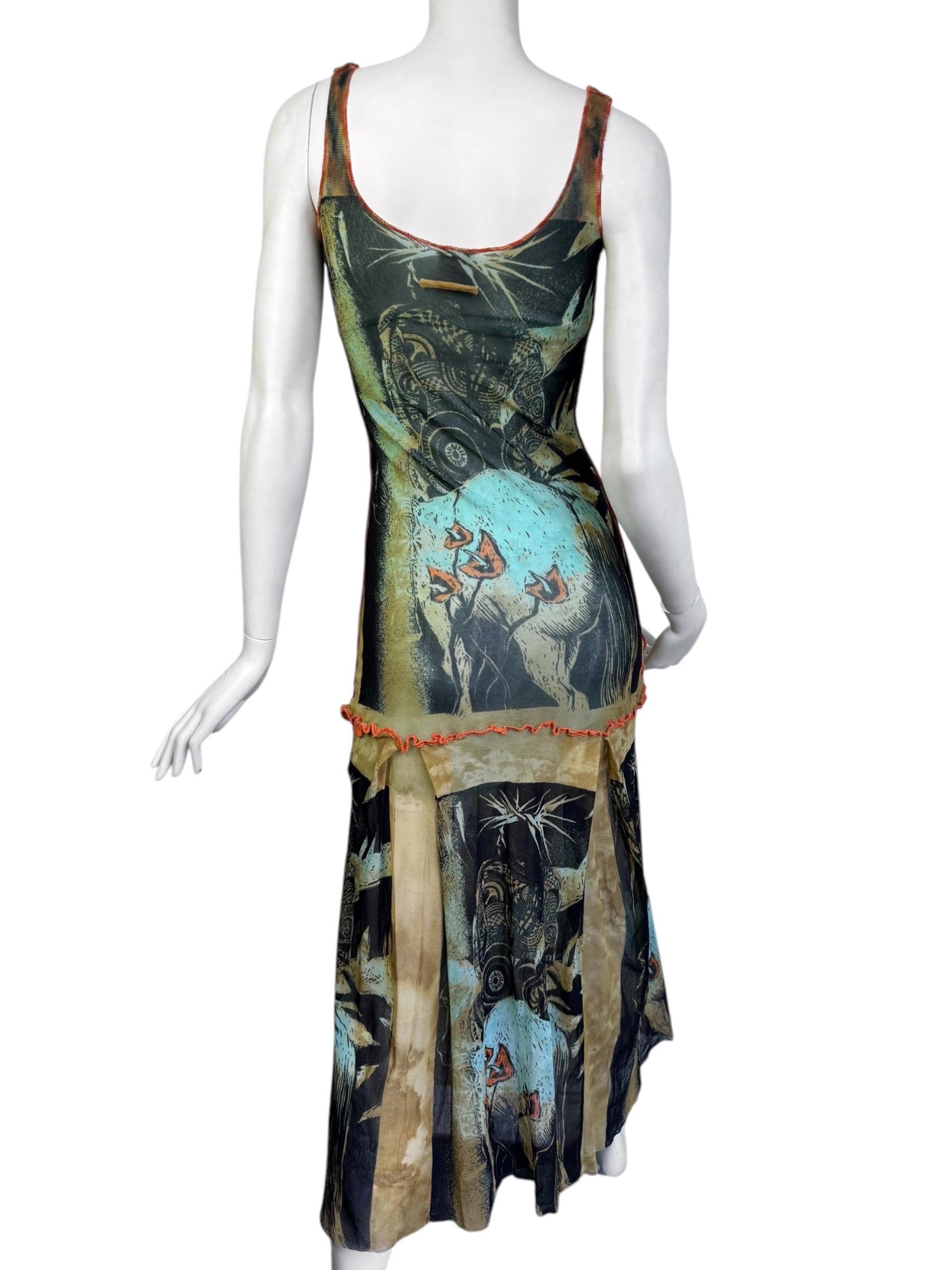 JEAN PAUL GAULTIER ss2000 MESH PRINT MAXI-KLEID 4