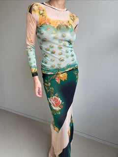 Jean Paul Gaultier SS2001 Floral Mesh two pieces Top & Maxi-skirt
