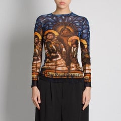 Jean Paul Gaultier Stained Glass Saint Print Mesh Long Sleeve Top