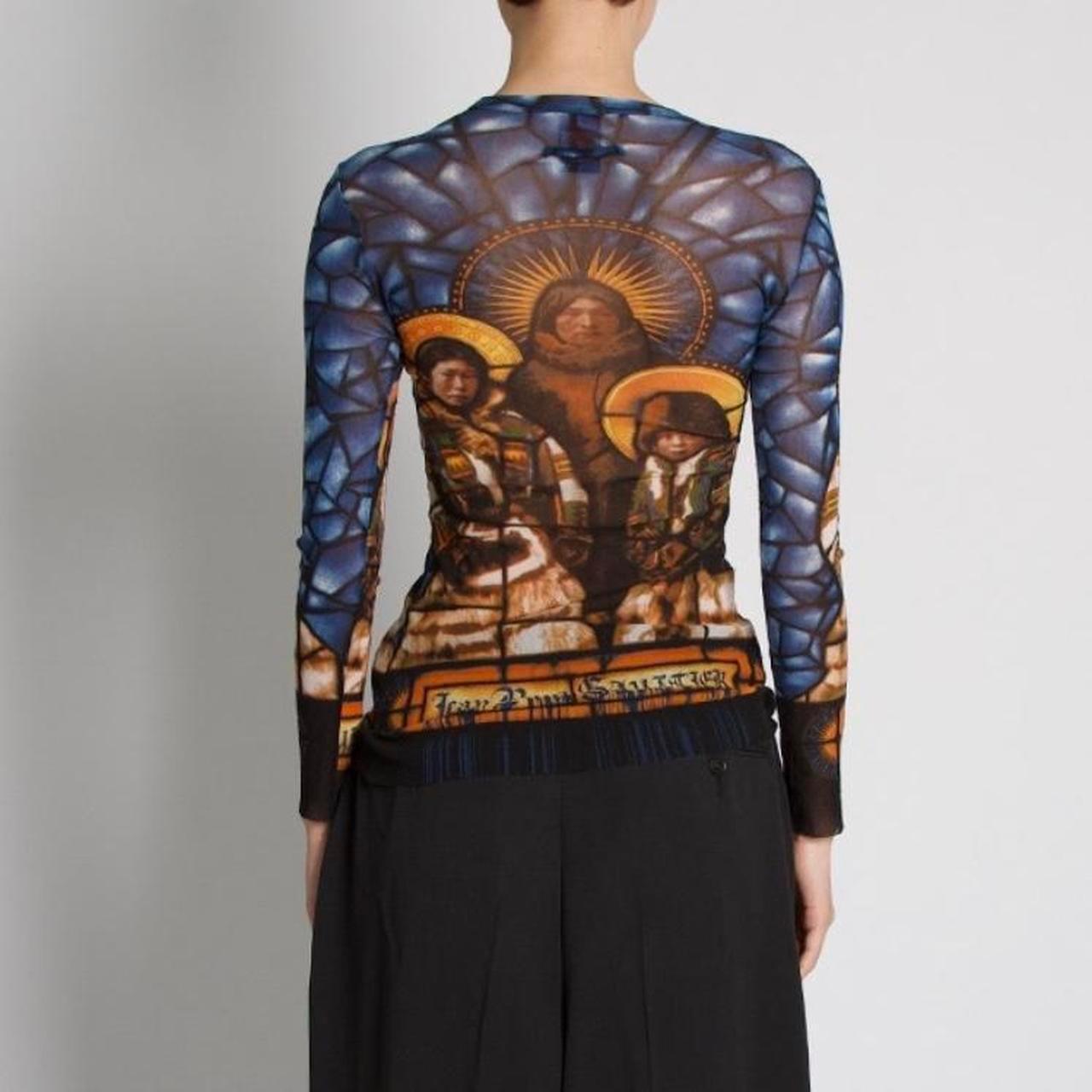 Women's Jean Paul Gaultier Stained Glass Saint Print Mesh Long Sleeve Top For Sale