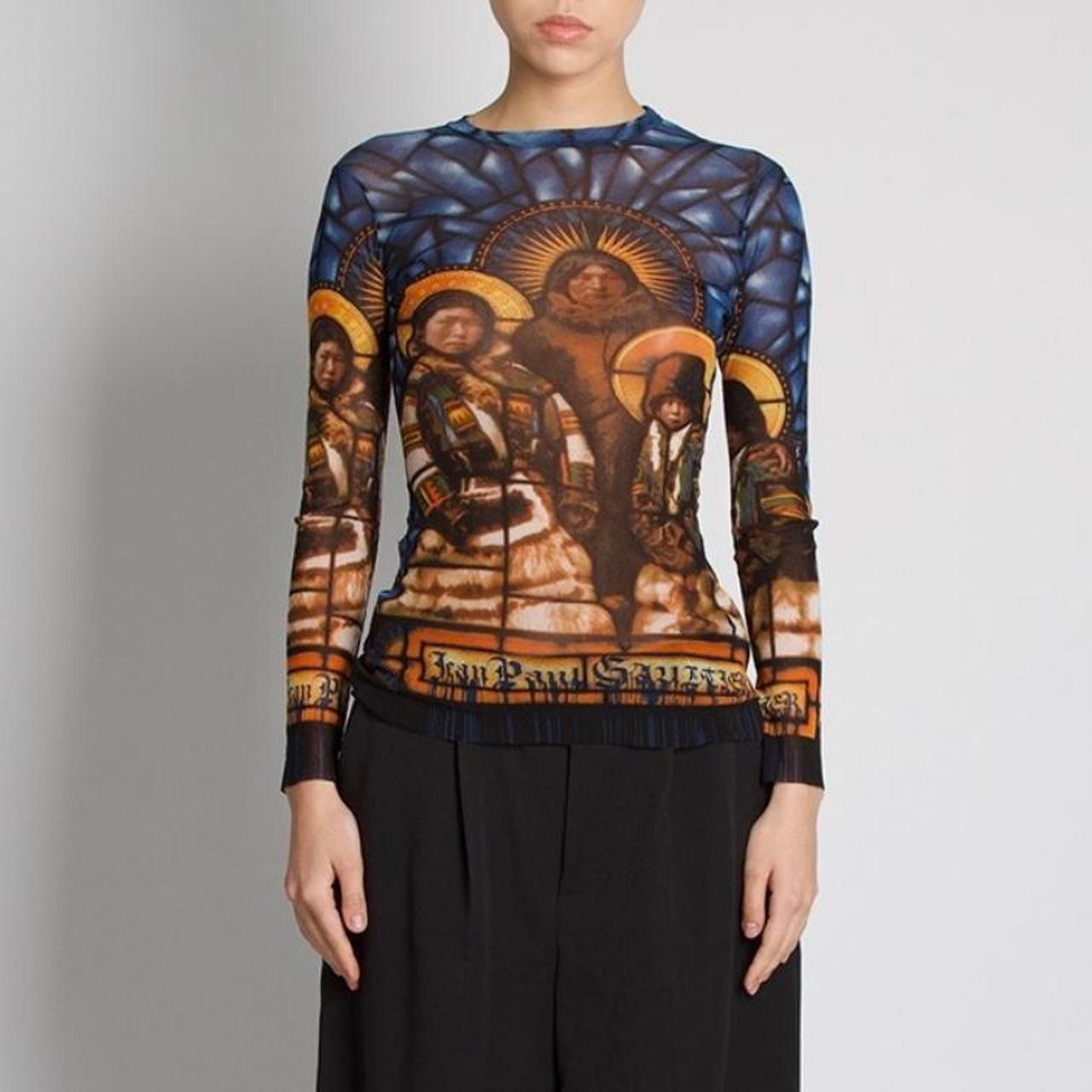 Jean Paul Gaultier Stained Glass Saint Print Mesh Long Sleeve Top For Sale 2