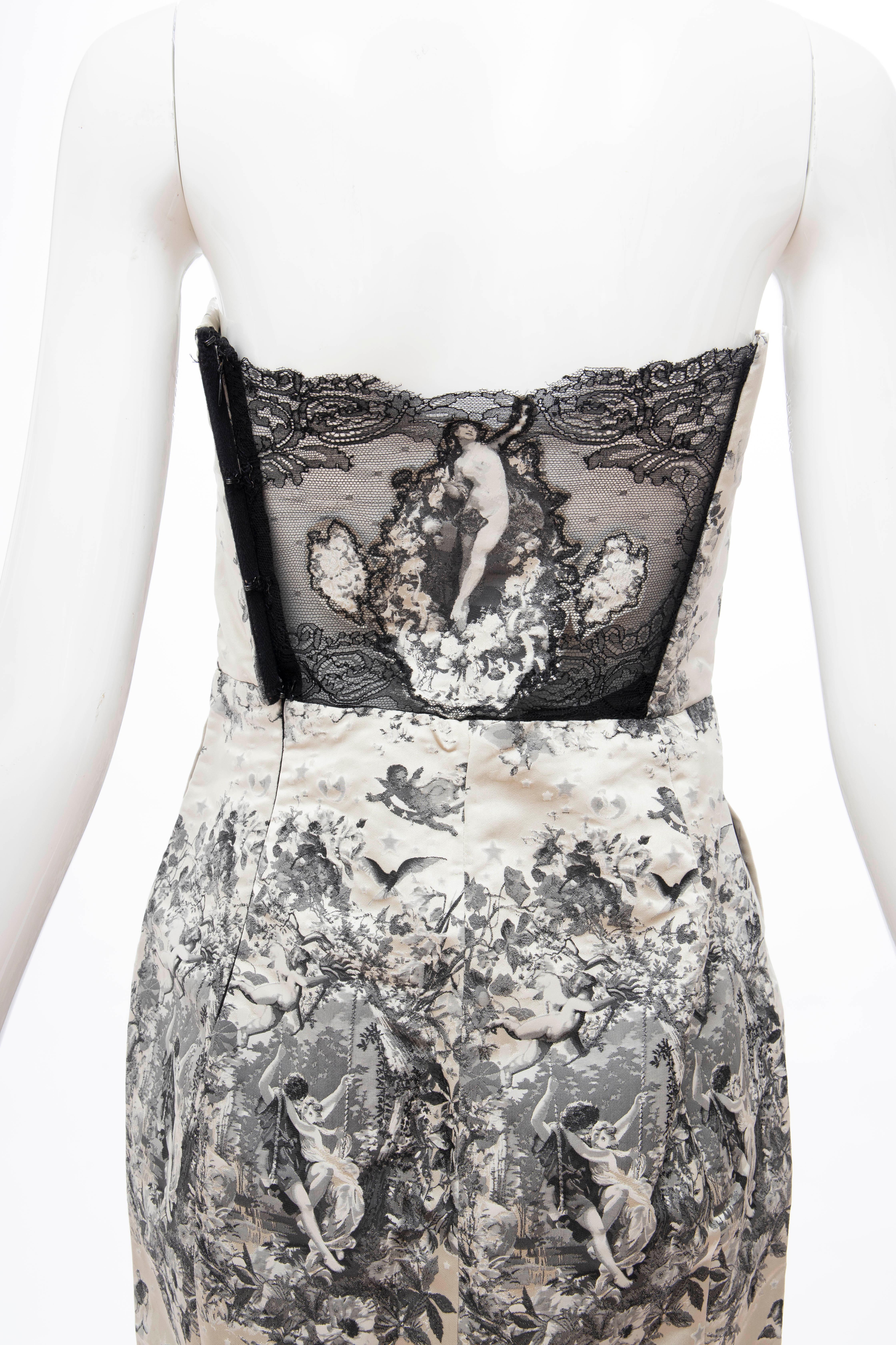 Jean Paul Gaultier Vestido de noche sin tirantes de seda estampada y encaje, Otoño 2007 6