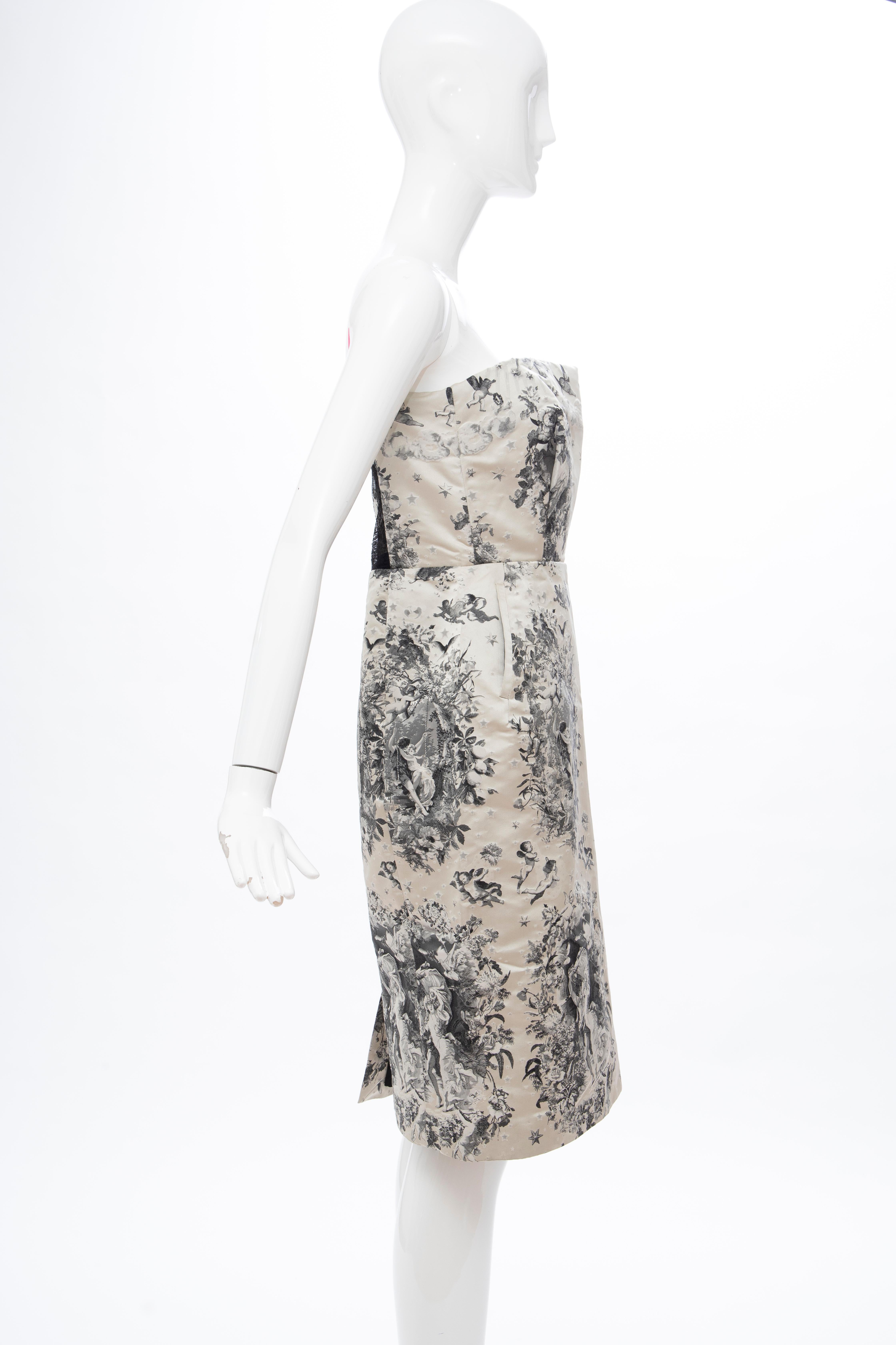 Gray Jean Paul Gaultier Strapless Sheath Printed Silk & Lace Evening Dress, Fall 2007