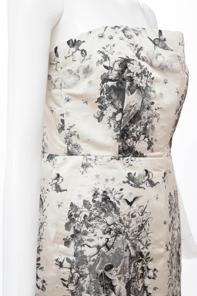 Jean Paul Gaultier Strapless Sheath Printed Silk and Lace Evening Dress ...