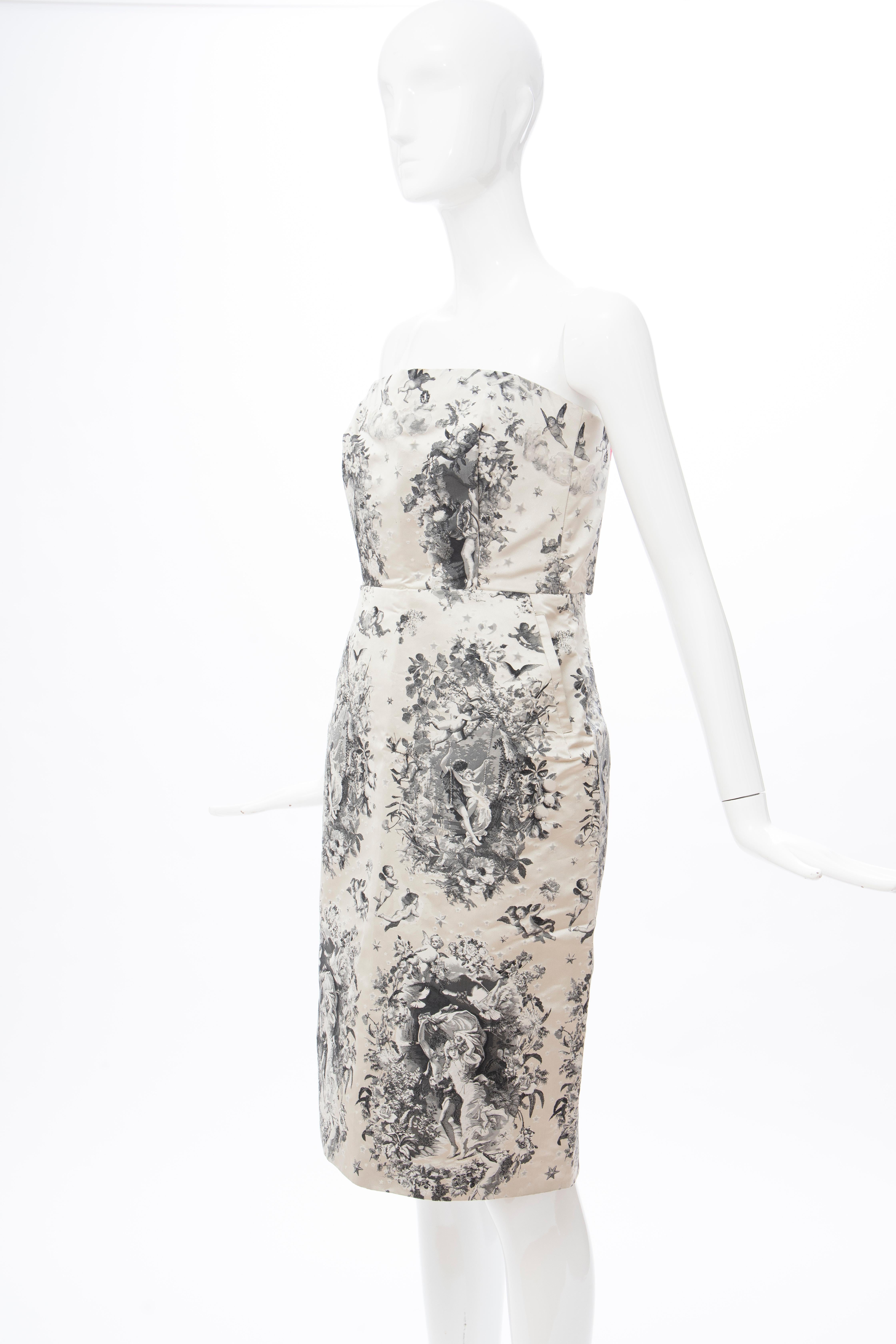 Jean Paul Gaultier Strapless Sheath Printed Silk & Lace Evening Dress, Fall 2007 2