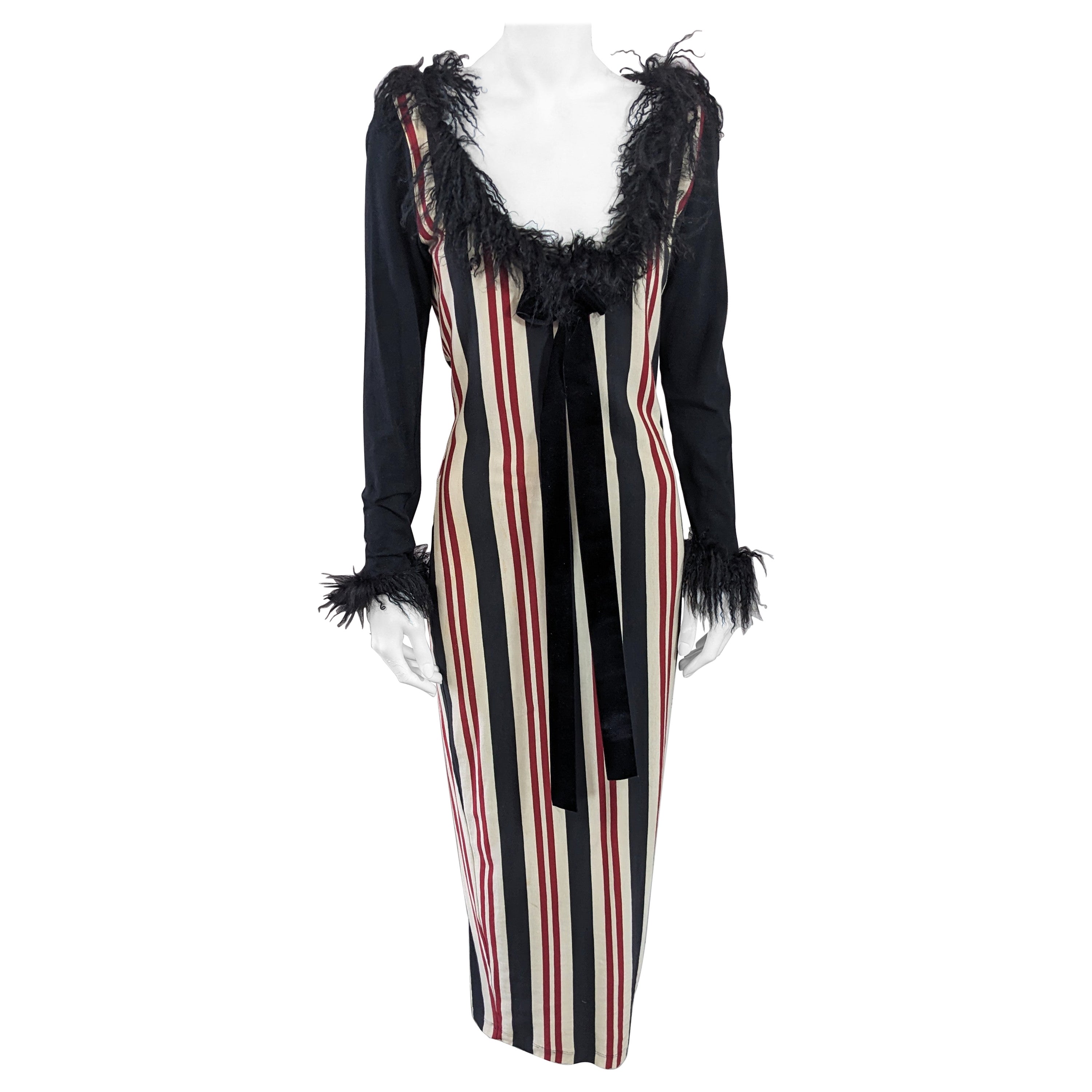 Jean Paul Gaultier Stretch Bodycon Dress with Mongolian Lamb Trim