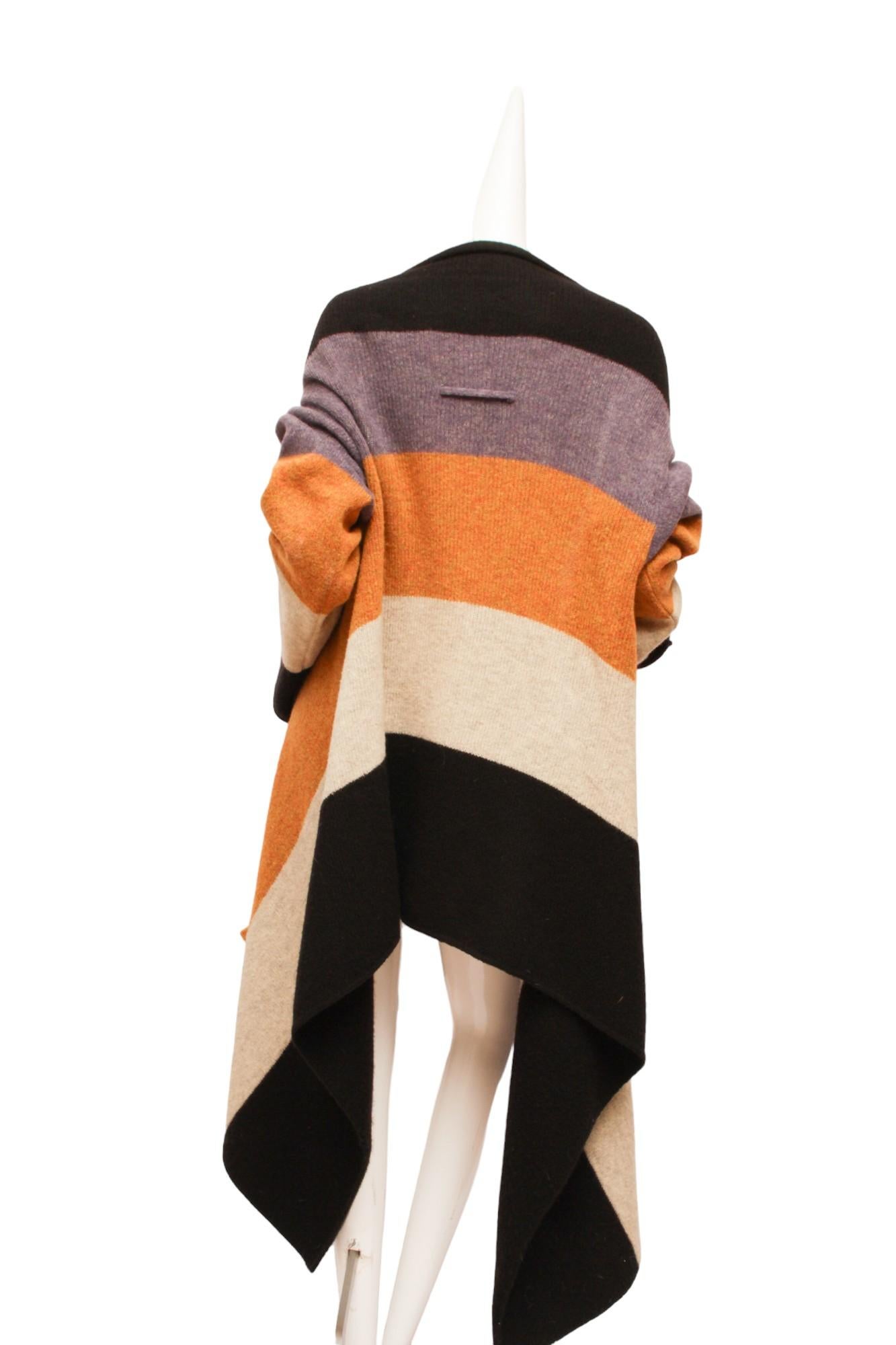 Brown JEAN PAUL GAULTIER, Striped Boiled Wool Cardigan with oversize pockets For Sale