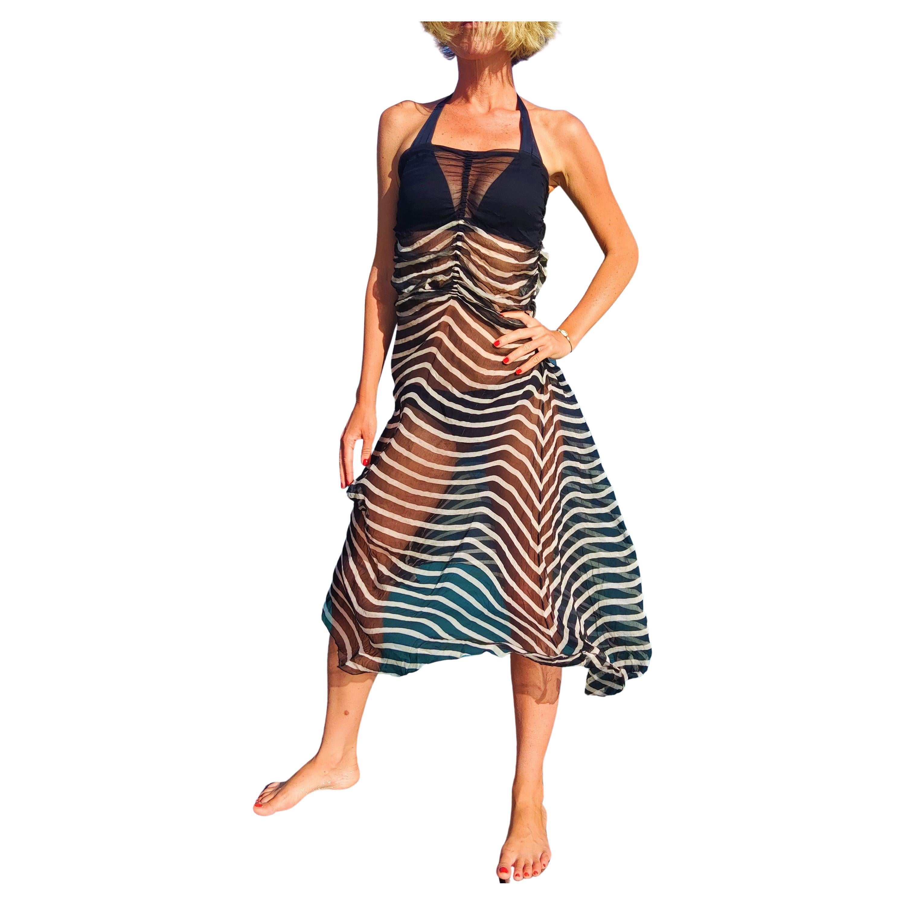 Jean Paul Gaultier Striped Marine Sailor Transparent Mesh Vintage Maxi Dress