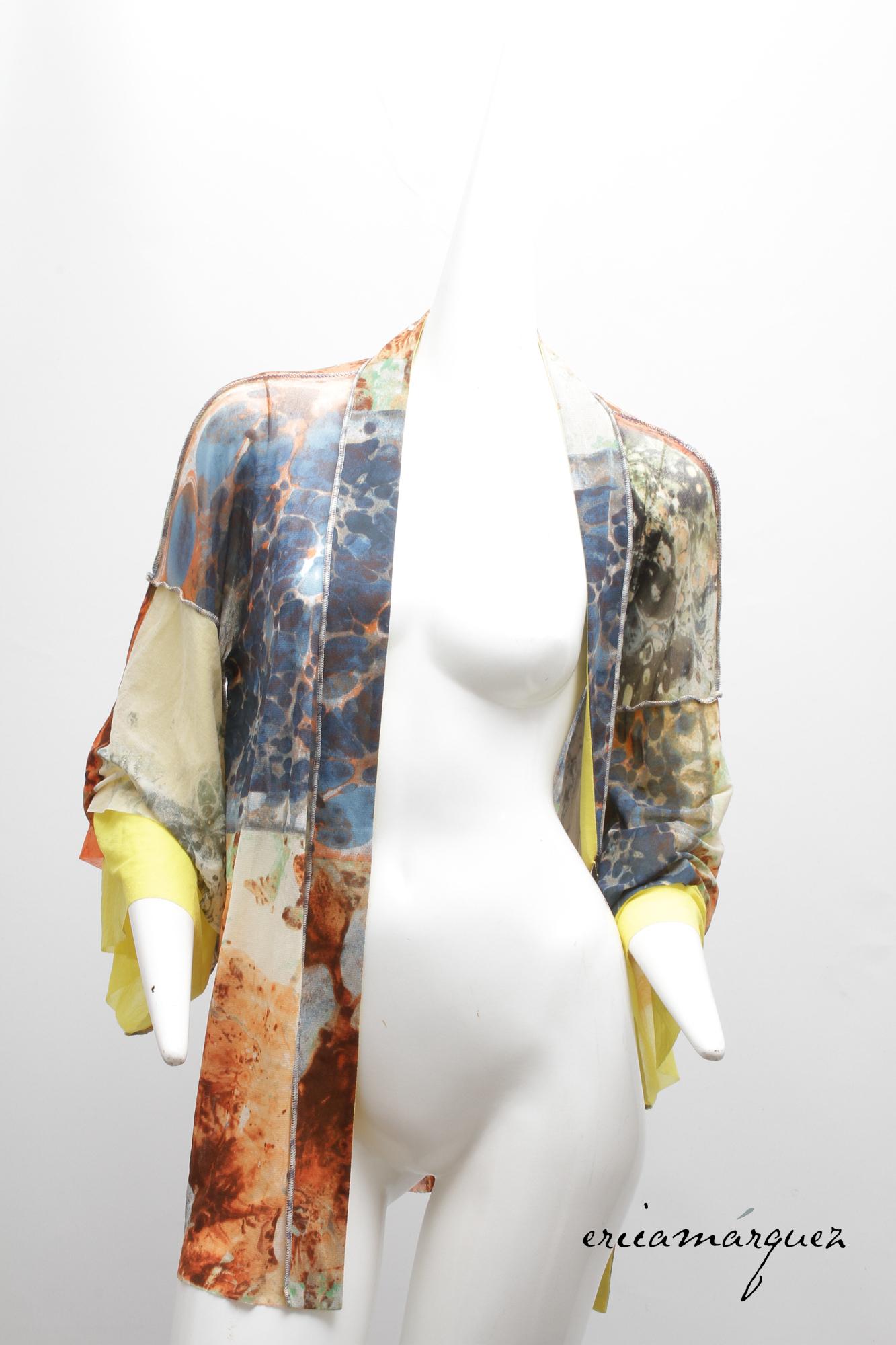 Jean Paul Gaultier, Kimono a rete con motivo Suminagashi, chiusure con hardware in metallo in vendita 5